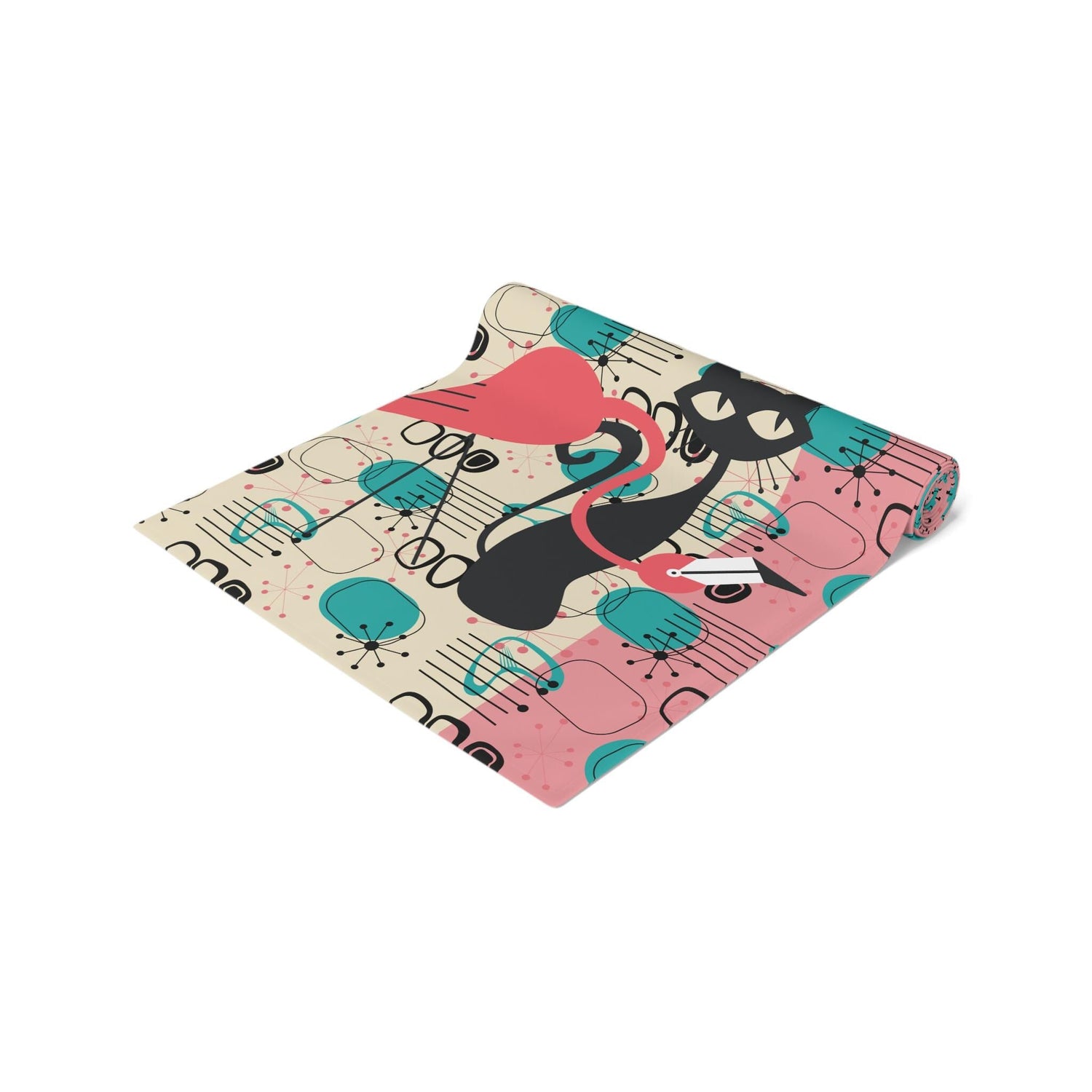Kate McEnroe New York Atomic Cat Flamingo Table Runner, Retro Mid Century Modern Dining AccentTable Runners19127885555627332077