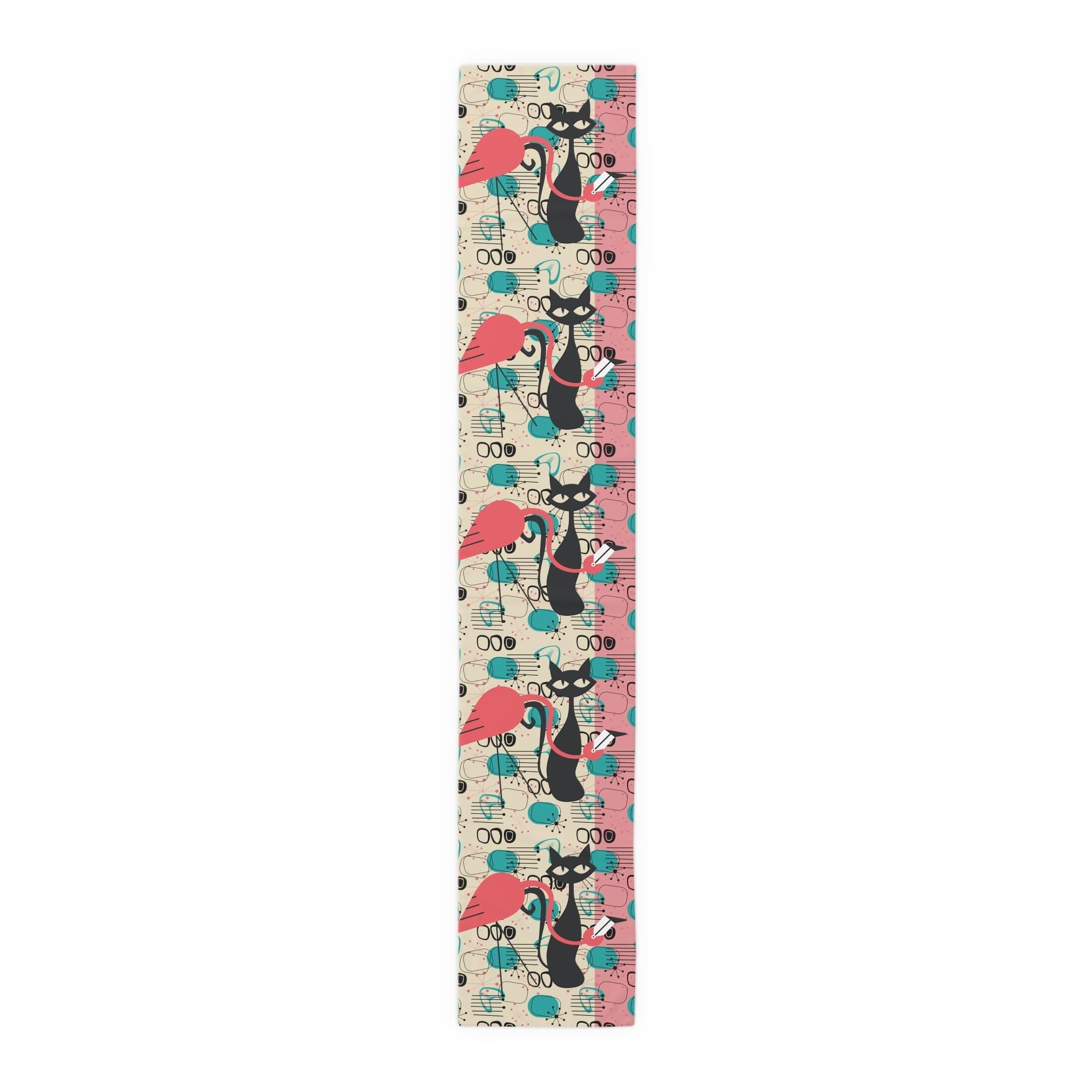 Kate McEnroe New York Atomic Cat Flamingo Table Runner, Retro Mid Century Modern Dining AccentTable Runners19127885555627332077