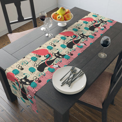 Kate McEnroe New York Atomic Cat Flamingo Table Runner, Retro Mid Century Modern Dining AccentTable Runners19127885555627332077