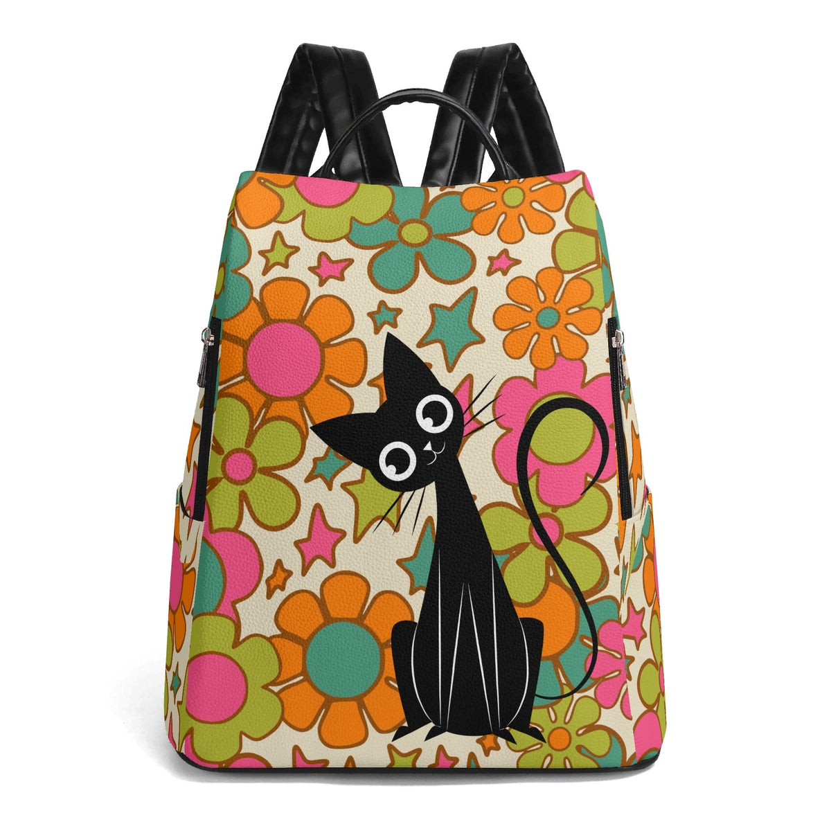 Kate McEnroe New York Atomic Cat Flower Power Backpack, Retro 70s Travel BagBackpacksY57V0O2W-1
