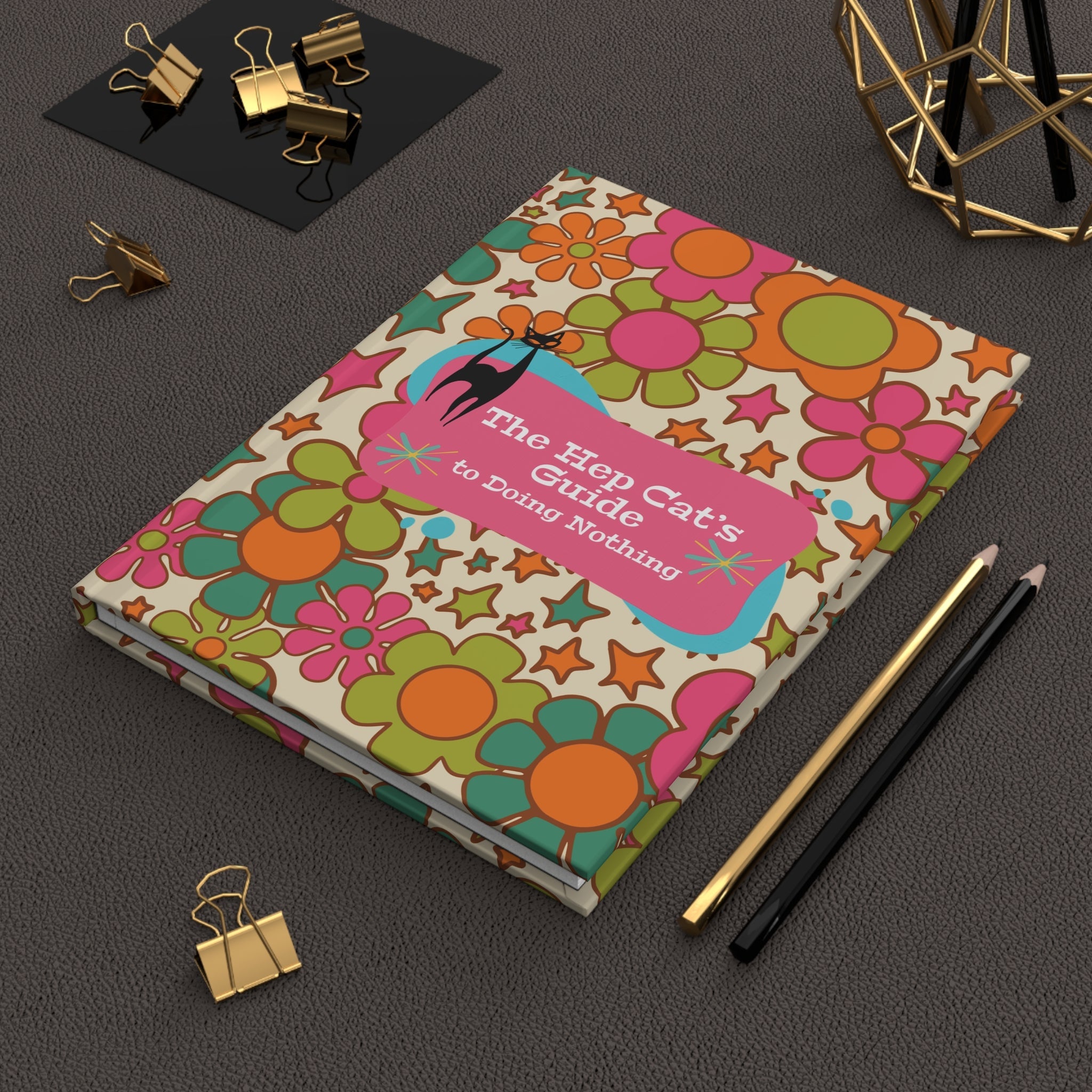 Kate McEnroe New York Atomic Cat Flower Power Hardcover Journal, Mid Century Modern Groovy 60s Office Notebook, Retro Kitsch Stationery GiftJournals55273926010137499585