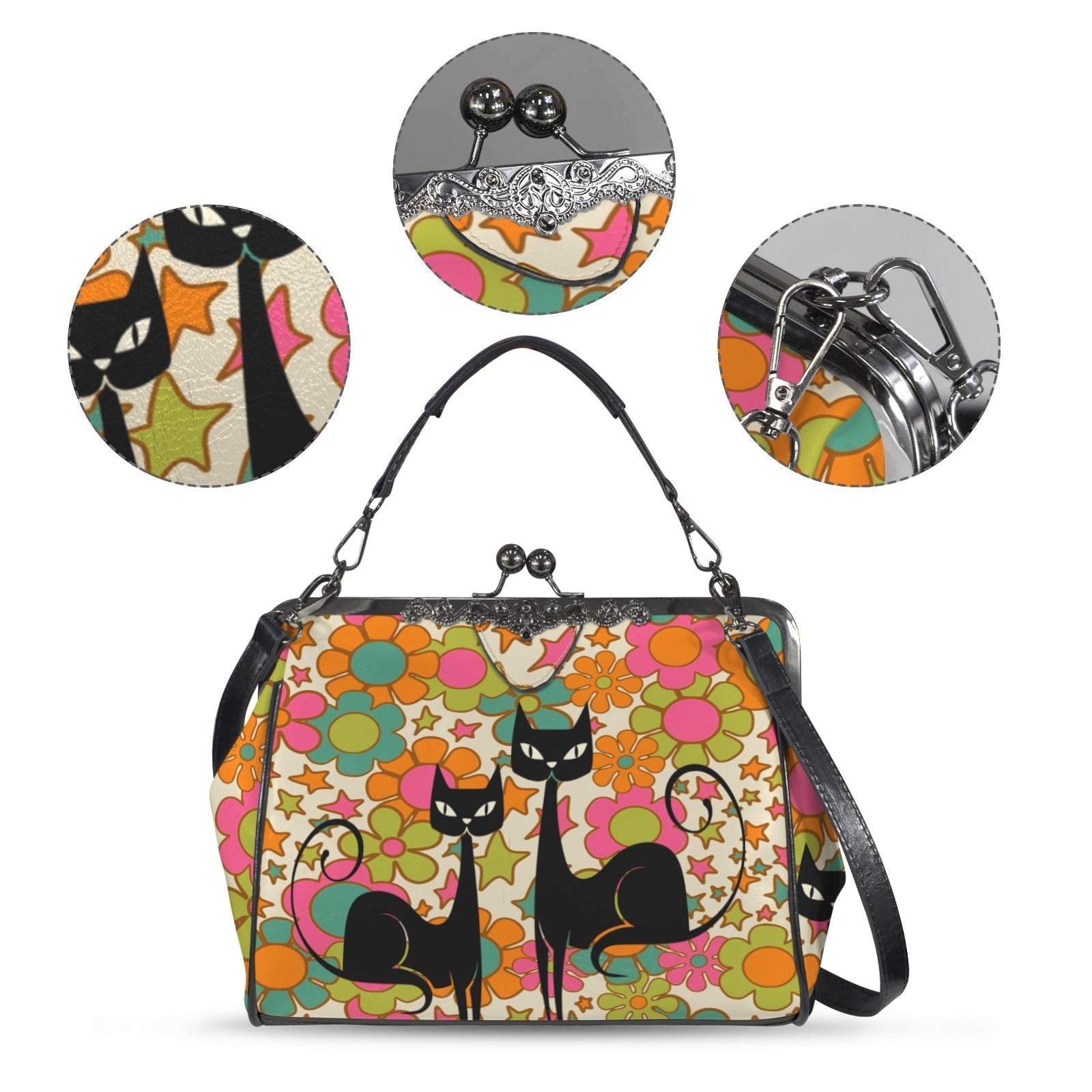 Kate McEnroe New York Atomic Cat Flower Power Kisslock Bag, Retro Mod HandbagCrossbody BagsD3336517