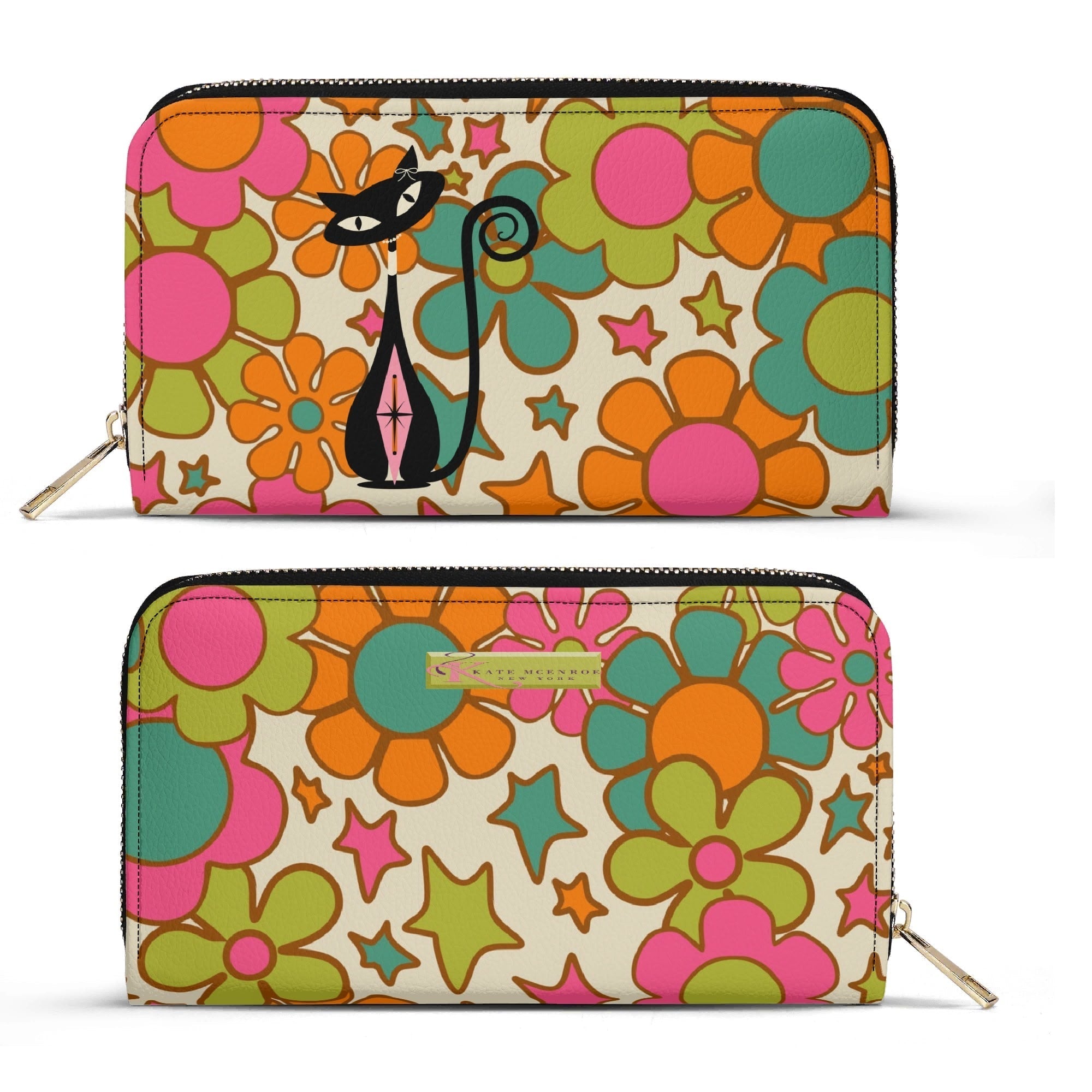 Kate McEnroe New York Atomic Cat Flower Power Wallet, Retro Groovy Mid Century Modern AccessoryWalletsNKQX6KXN-2