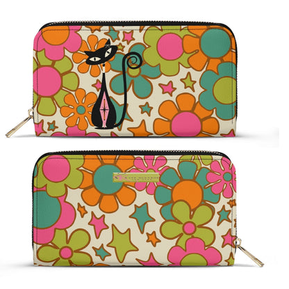 Kate McEnroe New York Atomic Cat Flower Power Wallet, Retro Groovy Mid Century Modern AccessoryWalletsNKQX6KXN-2