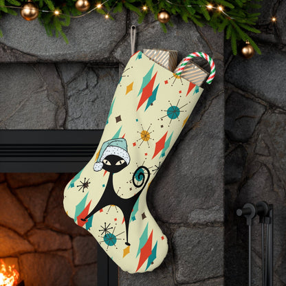 Kate McEnroe New York Atomic Cat Franciscan Diamond Starburst Christmas Stockings, Mid Century Modern Kitschy Holiday Mantle Decoration Holiday Stockings 26101941887482890979
