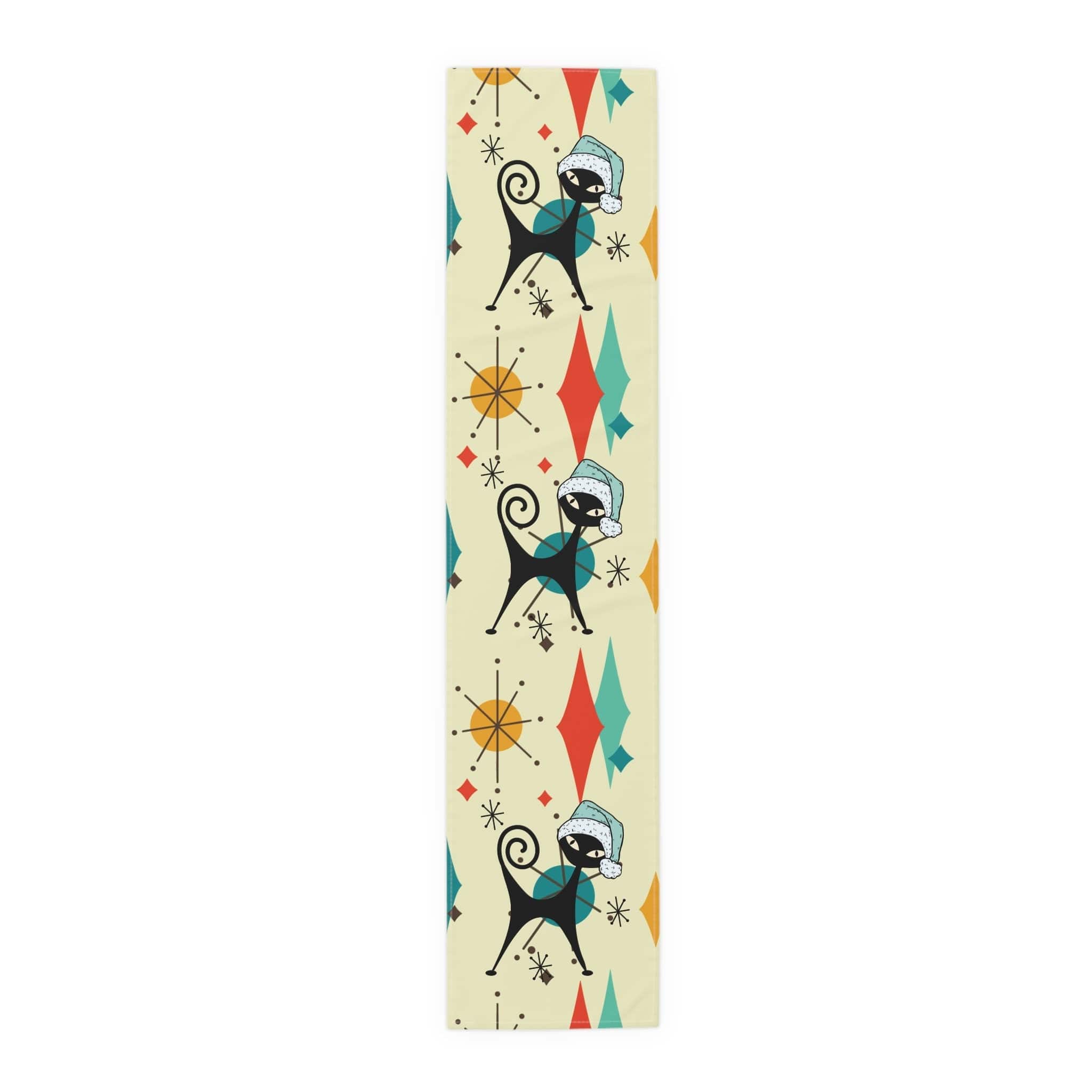 Kate McEnroe New York Atomic Cat Franciscan Diamond Starburst Christmas Table Runner, Mid Mod Retro Kitschy Holiday Table LinensTable Runners12728210959256229370