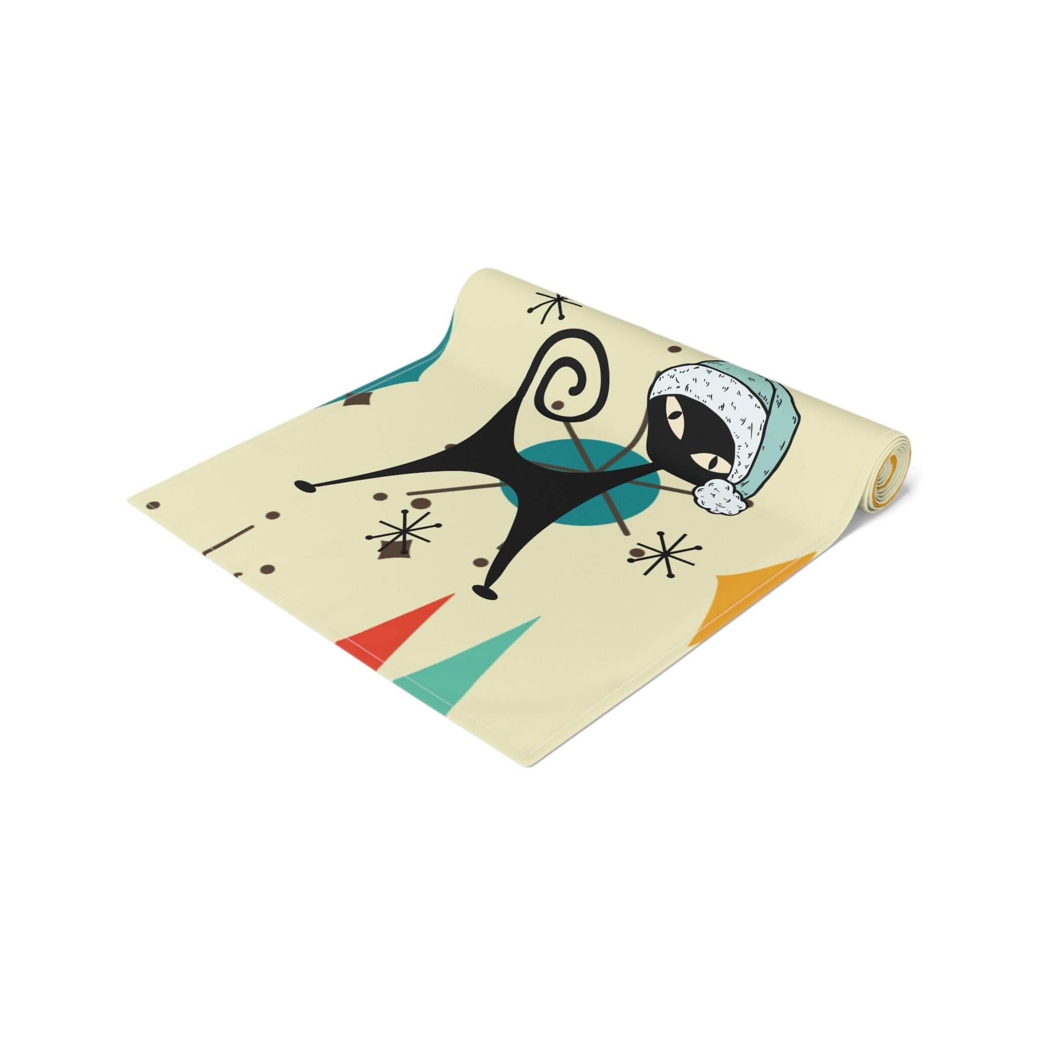 Kate McEnroe New York Atomic Cat Franciscan Diamond Starburst Christmas Table Runner, Mid Mod Retro Kitschy Holiday Table LinensTable Runners12728210959256229370