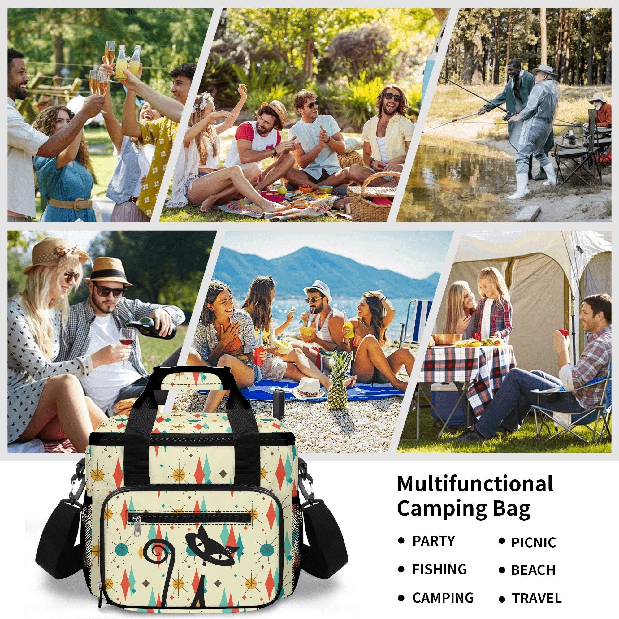 Kate McEnroe New York Atomic Cat Franciscan Starburst Cooler Bag, Retro MCM Insulated Picnic Tote, Mid Century Modern Lunch BoxLunch BagsNO5GE9PW - 1