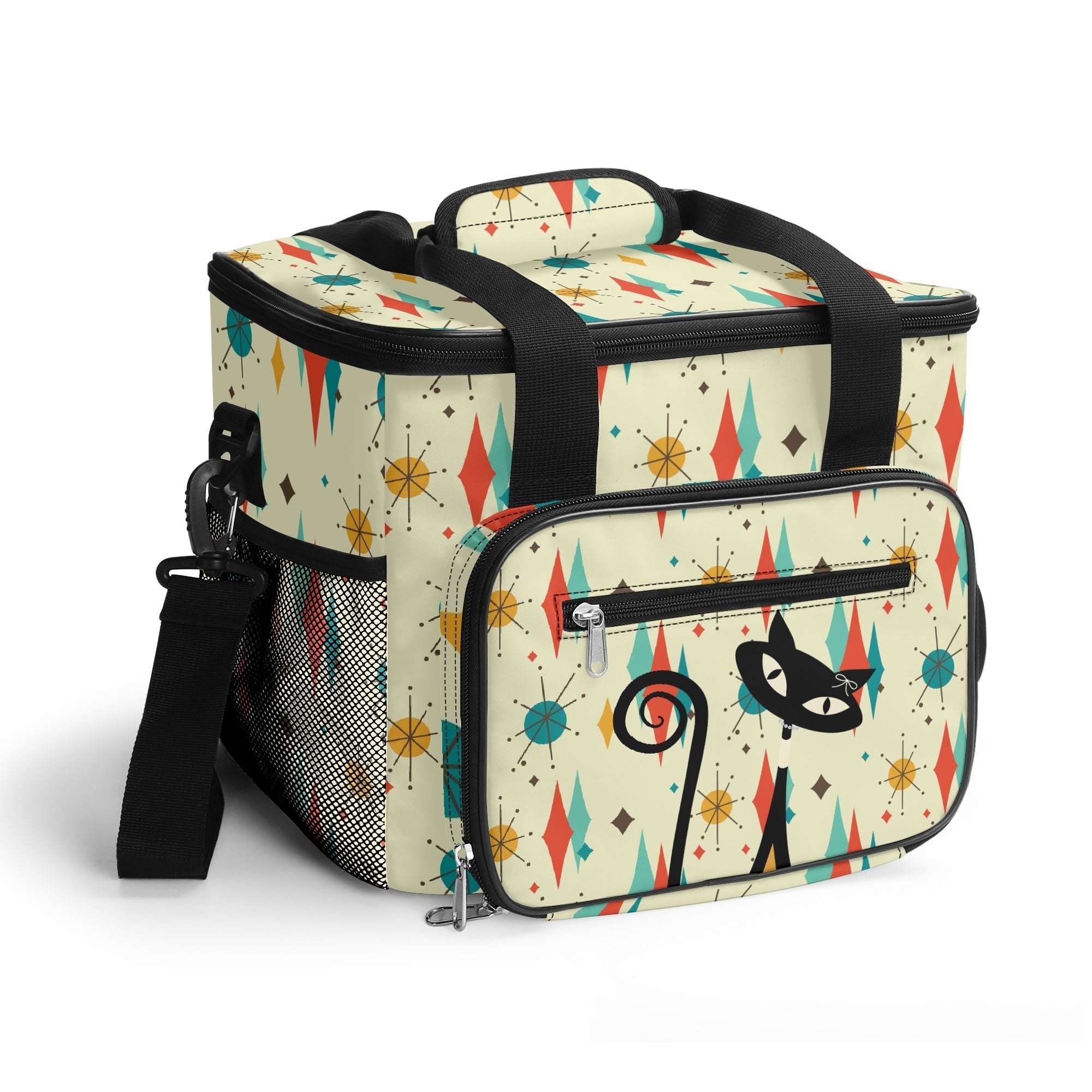 Kate McEnroe New York Atomic Cat Franciscan Starburst Cooler Bag, Retro MCM Insulated Picnic Tote, Mid Century Modern Lunch BoxLunch BagsNO5GE9PW - 1