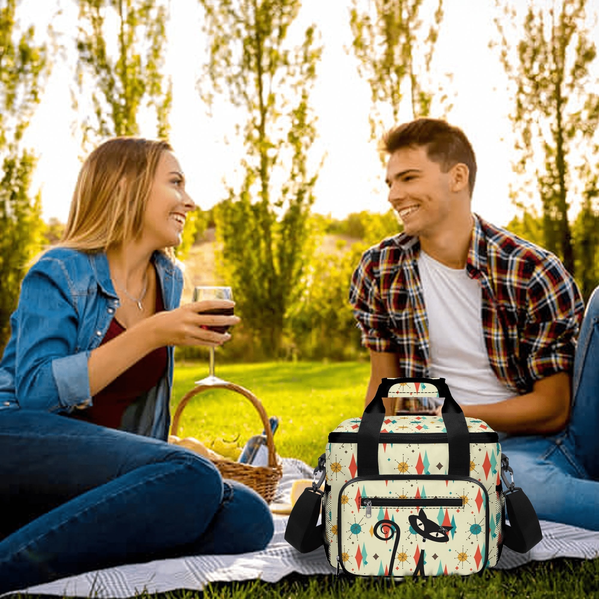 Kate McEnroe New York Atomic Cat Franciscan Starburst Cooler Bag, Retro MCM Insulated Picnic Tote, Mid Century Modern Lunch BoxLunch BagsNO5GE9PW - 1