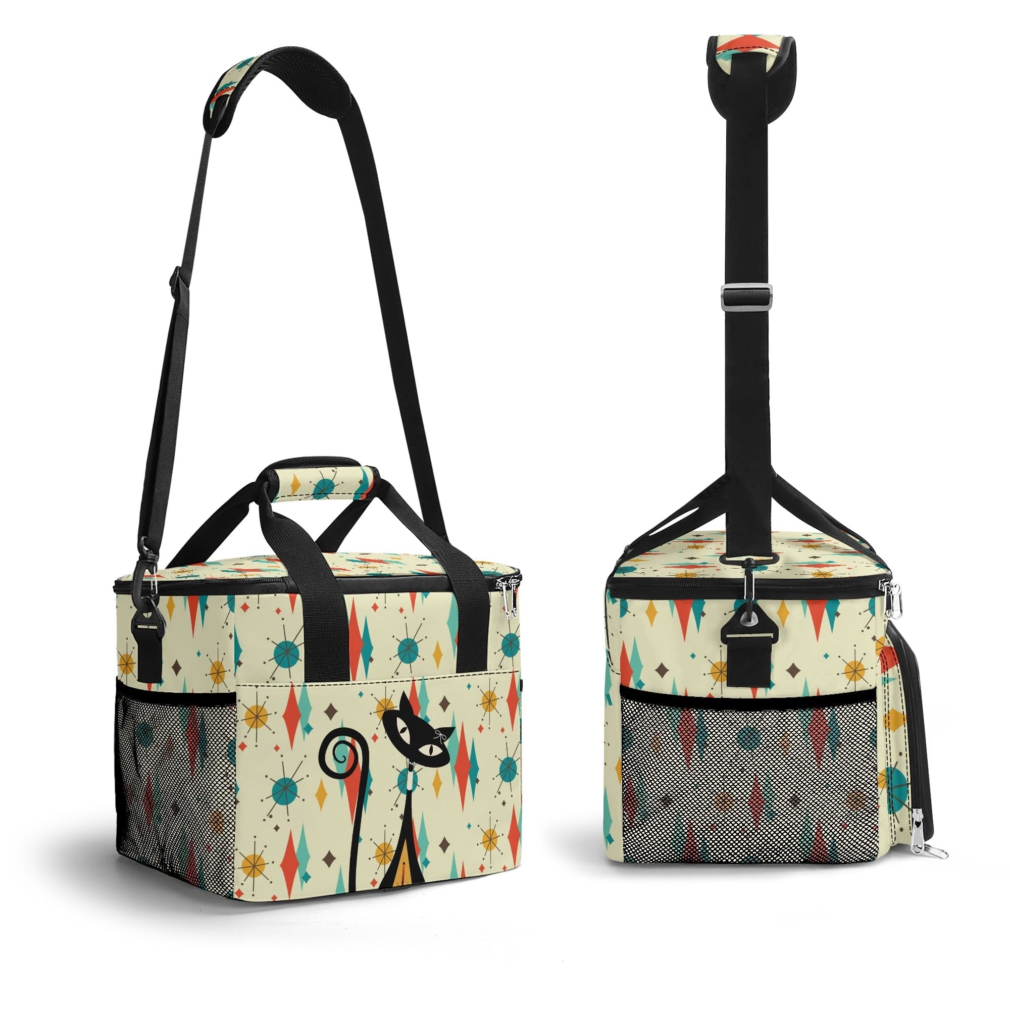 Kate McEnroe New York Atomic Cat Franciscan Starburst Cooler Bag, Retro MCM Insulated Picnic Tote, Mid Century Modern Lunch BoxLunch BagsNO5GE9PW - 1