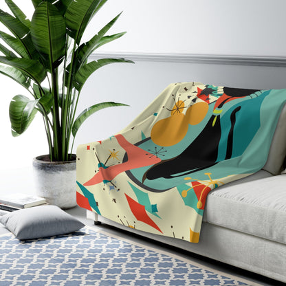 Kate McEnroe New York Atomic Cat Franciscan Starburst Sherpa Fleece Plush Blanket, Mid Century Modern Retro Geometric Living Room, Bedroom Decor - 129282023 Blankets