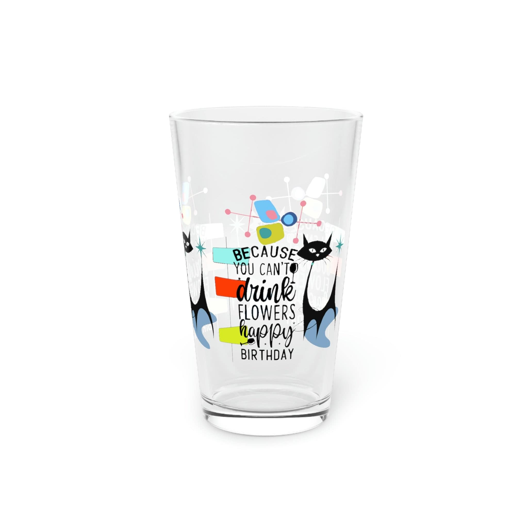 Kate McEnroe New York Atomic Cat Funny Birthday Pint Glass, 16oz Mid Century Modern Retro Geometric Starburst Beer Glass, Retro Shaker Glass, Beer Glassware GiftsBeer Glasses99693805957525112704