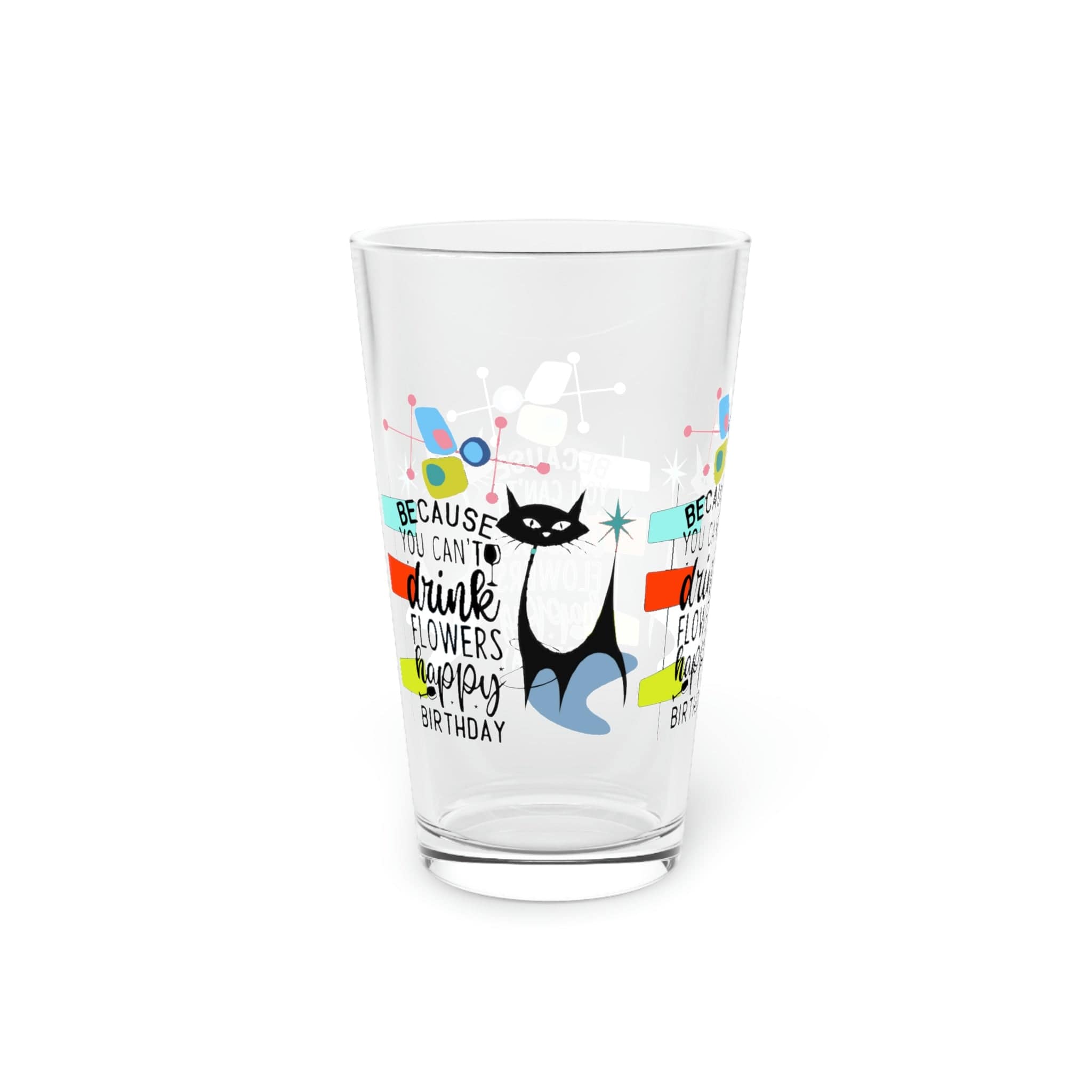 Kate McEnroe New York Atomic Cat Funny Birthday Pint Glass, 16oz Mid Century Modern Retro Geometric Starburst Beer Glass, Retro Shaker Glass, Beer Glassware GiftsBeer Glasses99693805957525112704
