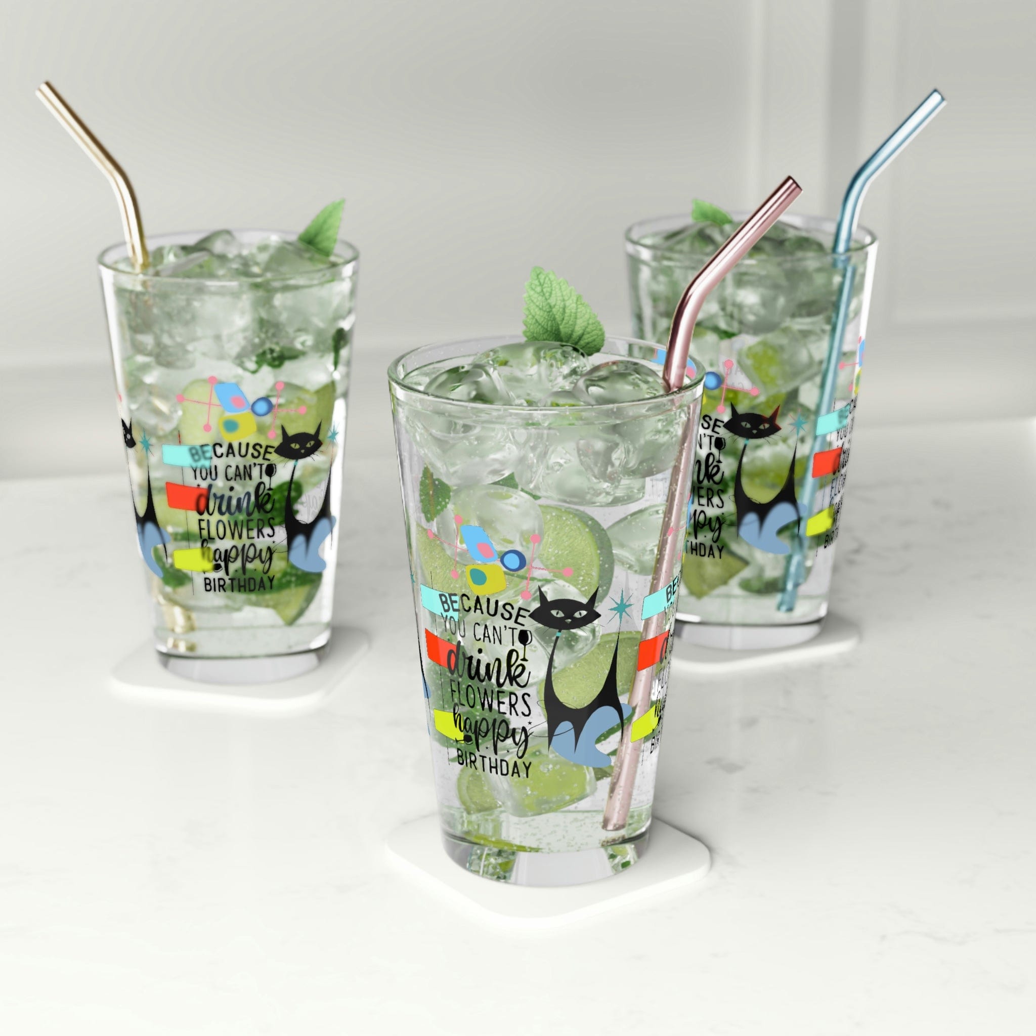 Kate McEnroe New York Atomic Cat Funny Birthday Pint Glass, 16oz Mid Century Modern Retro Geometric Starburst Beer Glass, Retro Shaker Glass, Beer Glassware GiftsBeer Glasses99693805957525112704