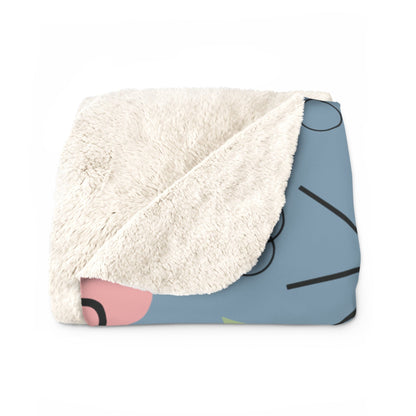 Printify Atomic Cat Geometric Mid Century Modern  Teal, Pink, Lime Sherpa Fleece Throw Blanket Home Decor