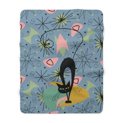 Kate McEnroe New York Atomic Cat Geometric Mid Century Modern Teal, Pink, Lime Sherpa Fleece Throw BlanketBlankets87999606333575826161