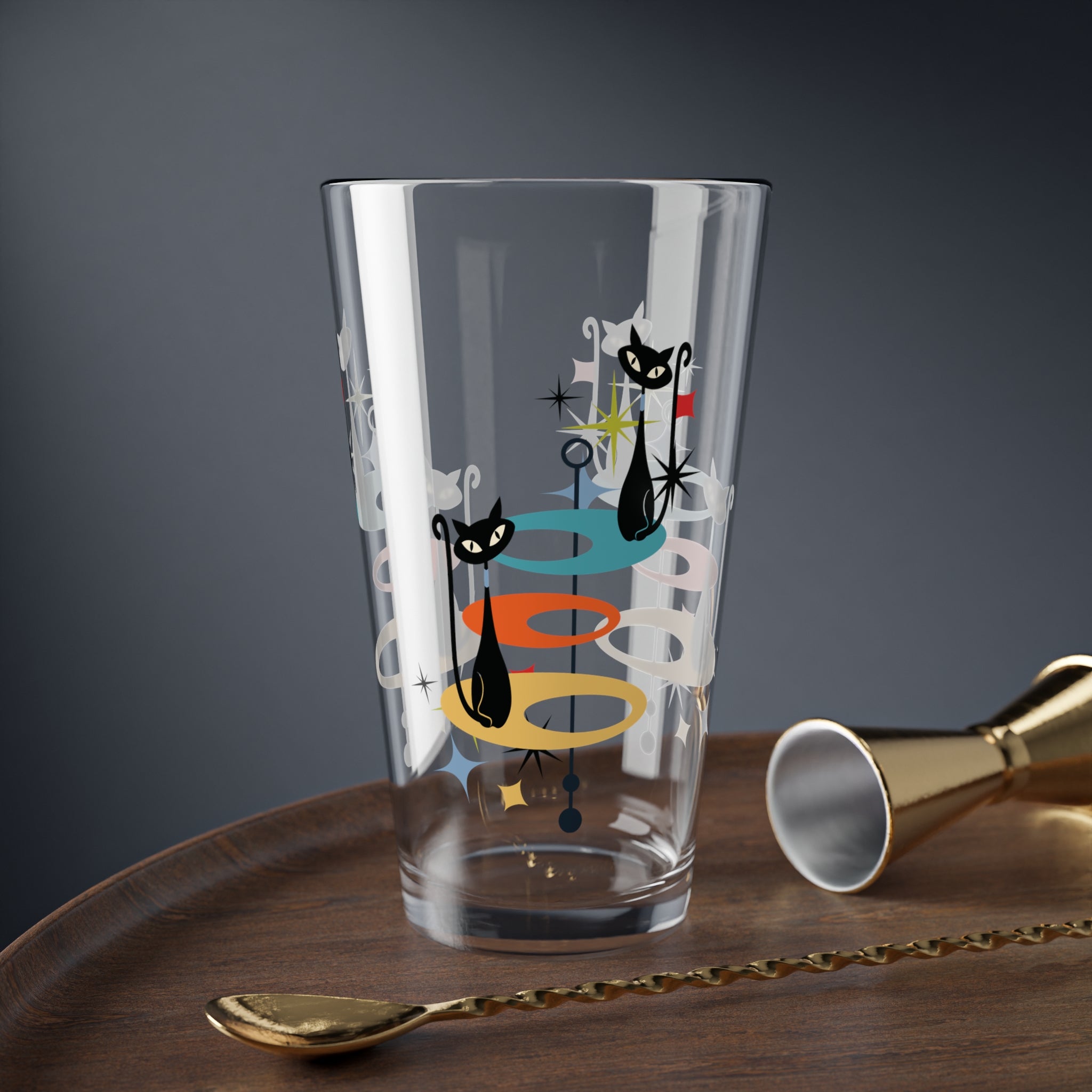 Kate McEnroe New York Atomic Cat Geometric Pint Glass, Mid Century Modern Starburst Drinkware, Retro MCM BarwarePint Glasses28868915282822156067