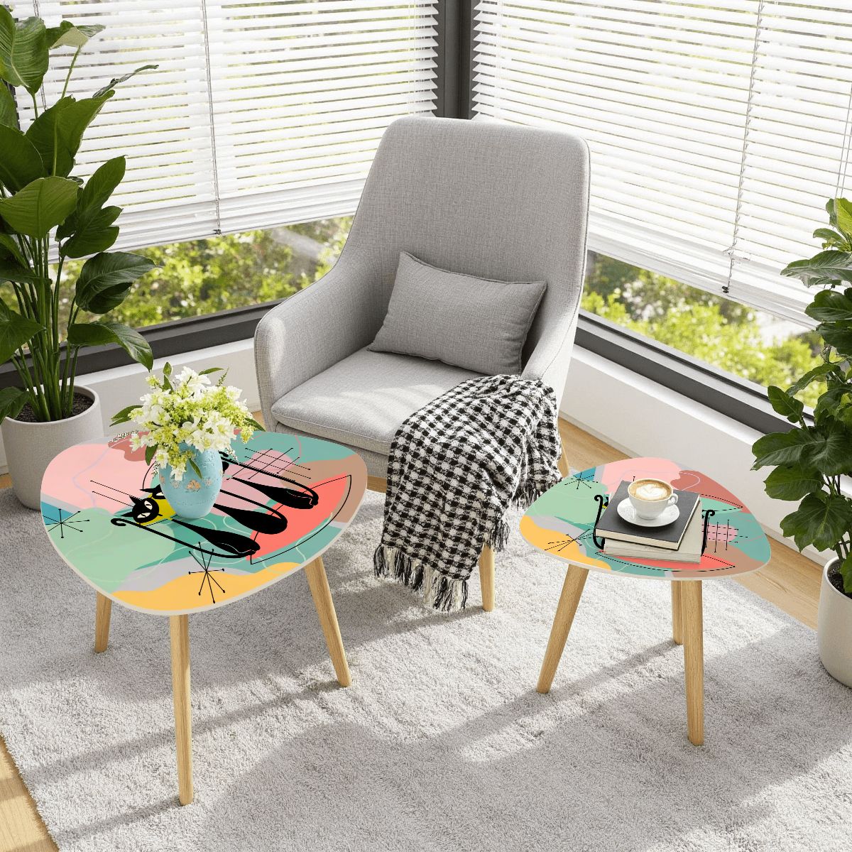 Kate McEnroe New York Atomic Cat Googie 50s Starburst Nesting Tables Set of 2Nesting TablesnxOOyqiDzniDJ