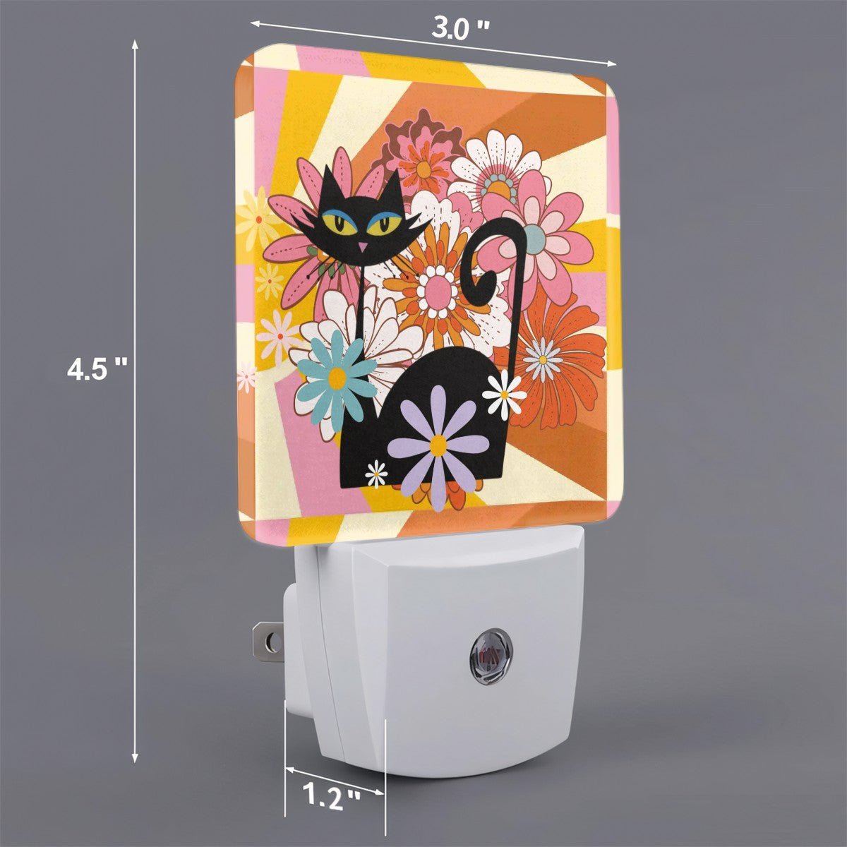 Kate McEnroe New York Atomic Cat Groovy Floral Retro Night Lights, Mid Century Modern Kitsch Set of 2Night LightsbygQnqR24S