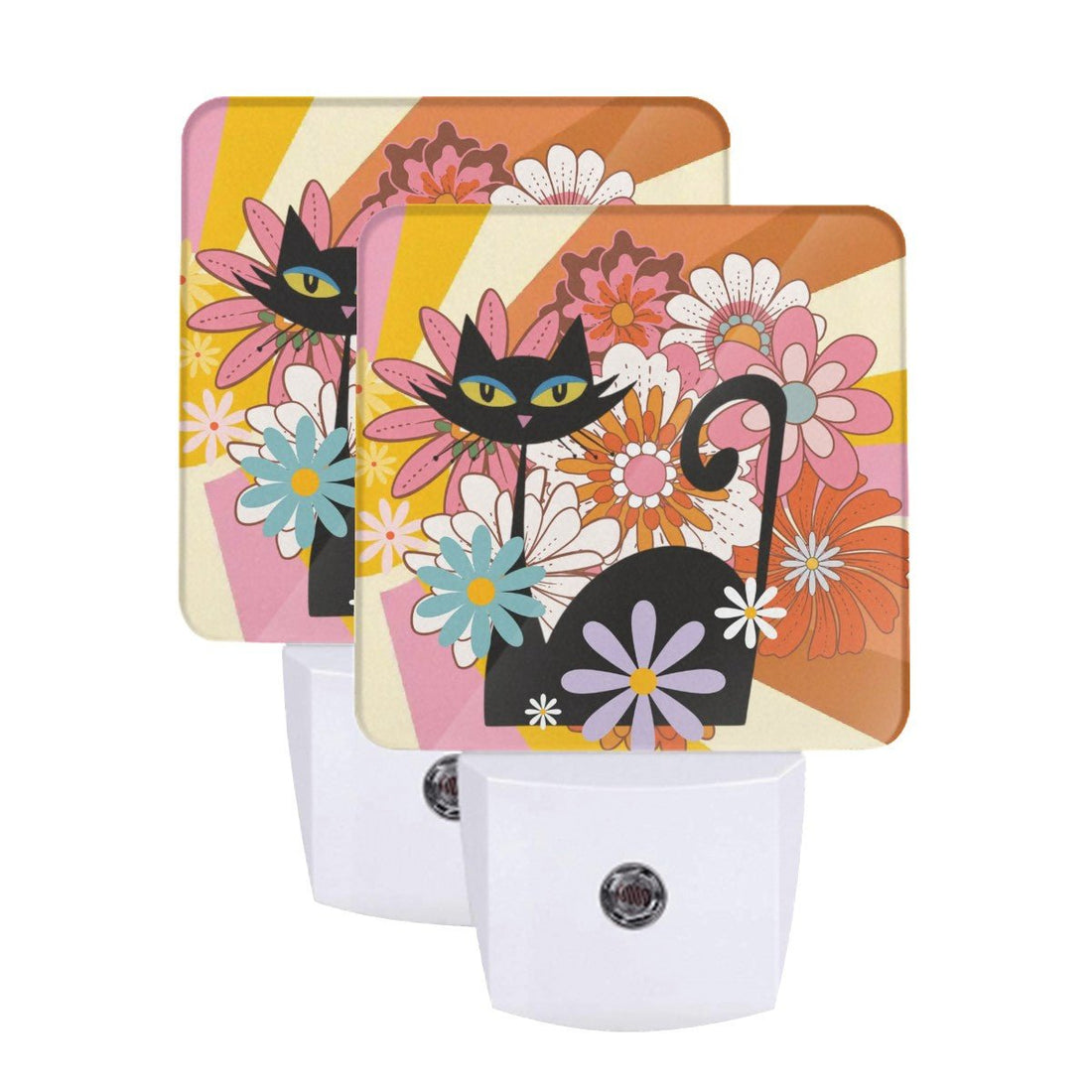 Kate McEnroe New York Atomic Cat Groovy Floral Retro Night Lights, Mid Century Modern Kitsch Set of 2Night LightsbygQnqR24S
