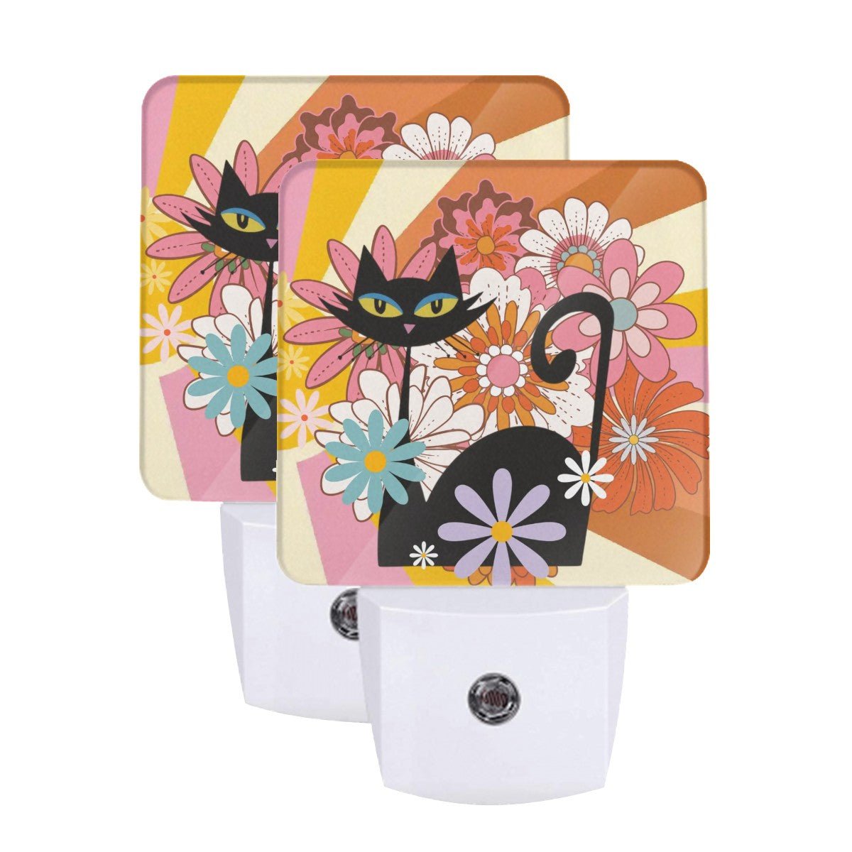Kate McEnroe New York Atomic Cat Groovy Floral Retro Night Lights, Mid Century Modern Kitsch Set of 2Night LightsbygQnqR24S