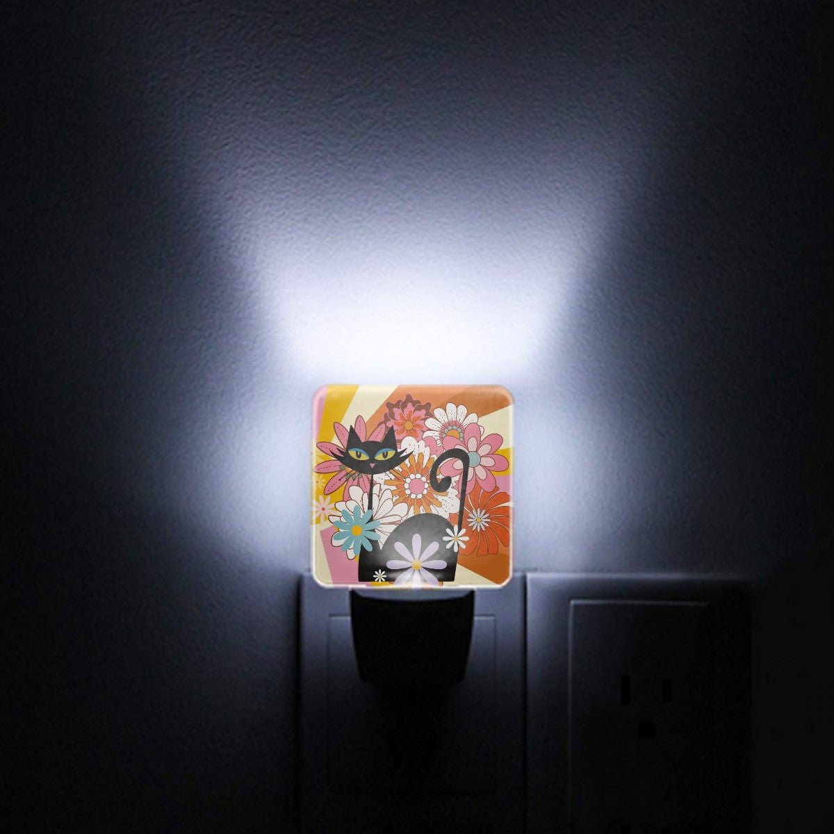 Kate McEnroe New York Atomic Cat Groovy Floral Retro Night Lights, Mid Century Modern Kitsch Set of 2Night LightsbygQnqR24S