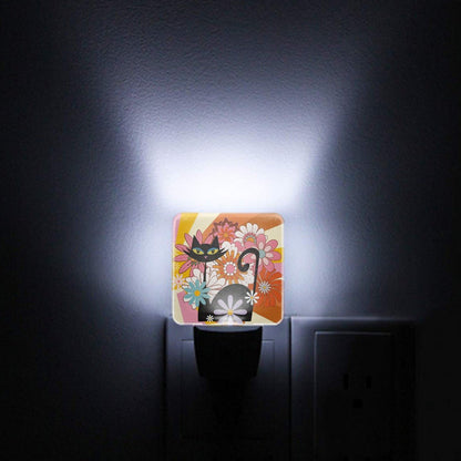 Kate McEnroe New York Atomic Cat Groovy Floral Retro Night Lights, Mid Century Modern Kitsch Set of 2Night LightsbygQnqR24S