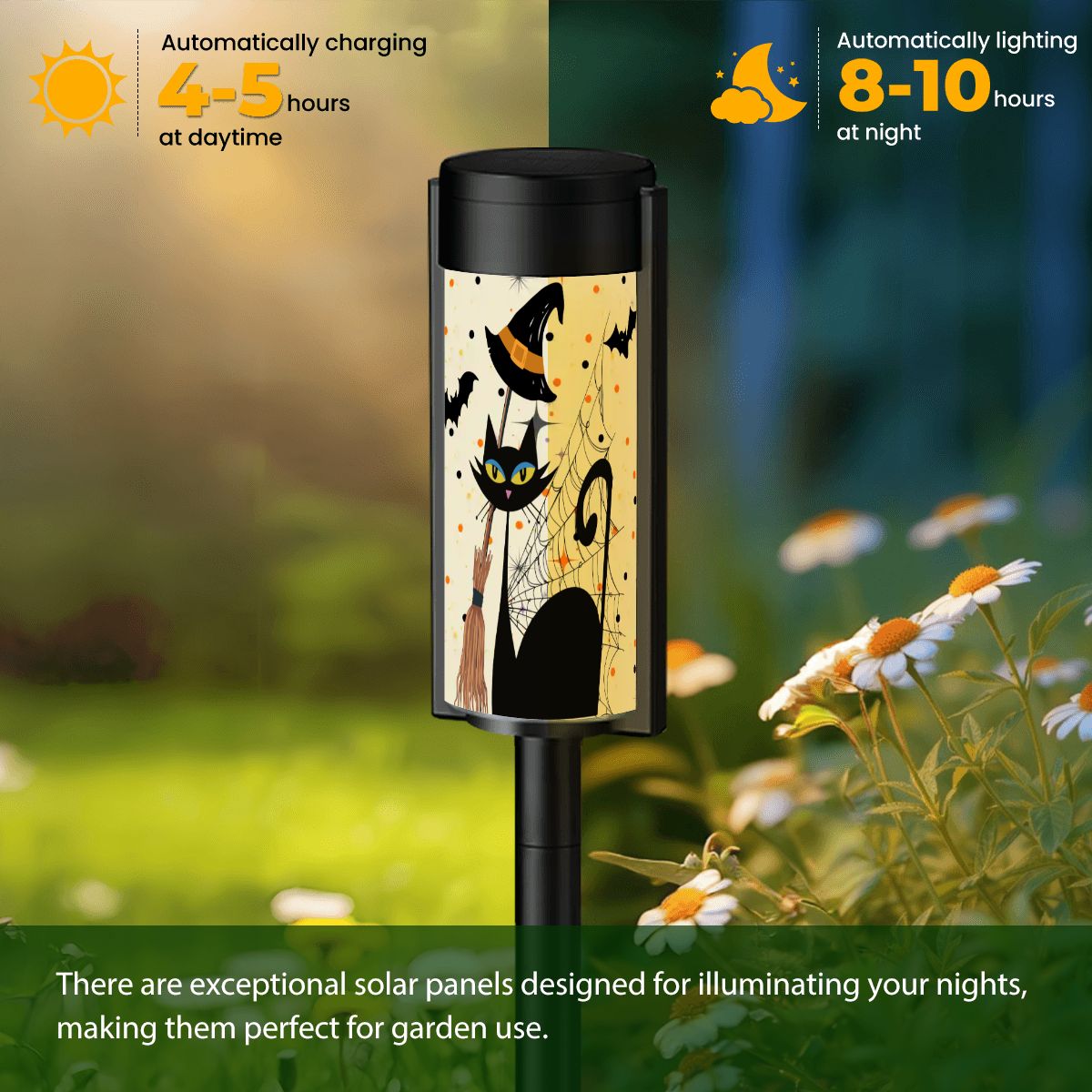 Kate McEnroe New York Atomic Cat Halloween Garden Lights, Mid Century Modern Witch Cat Solar Pathway Lanterns Outdoor DecorSolar Garden Stake LightsiGvs5AyHHS