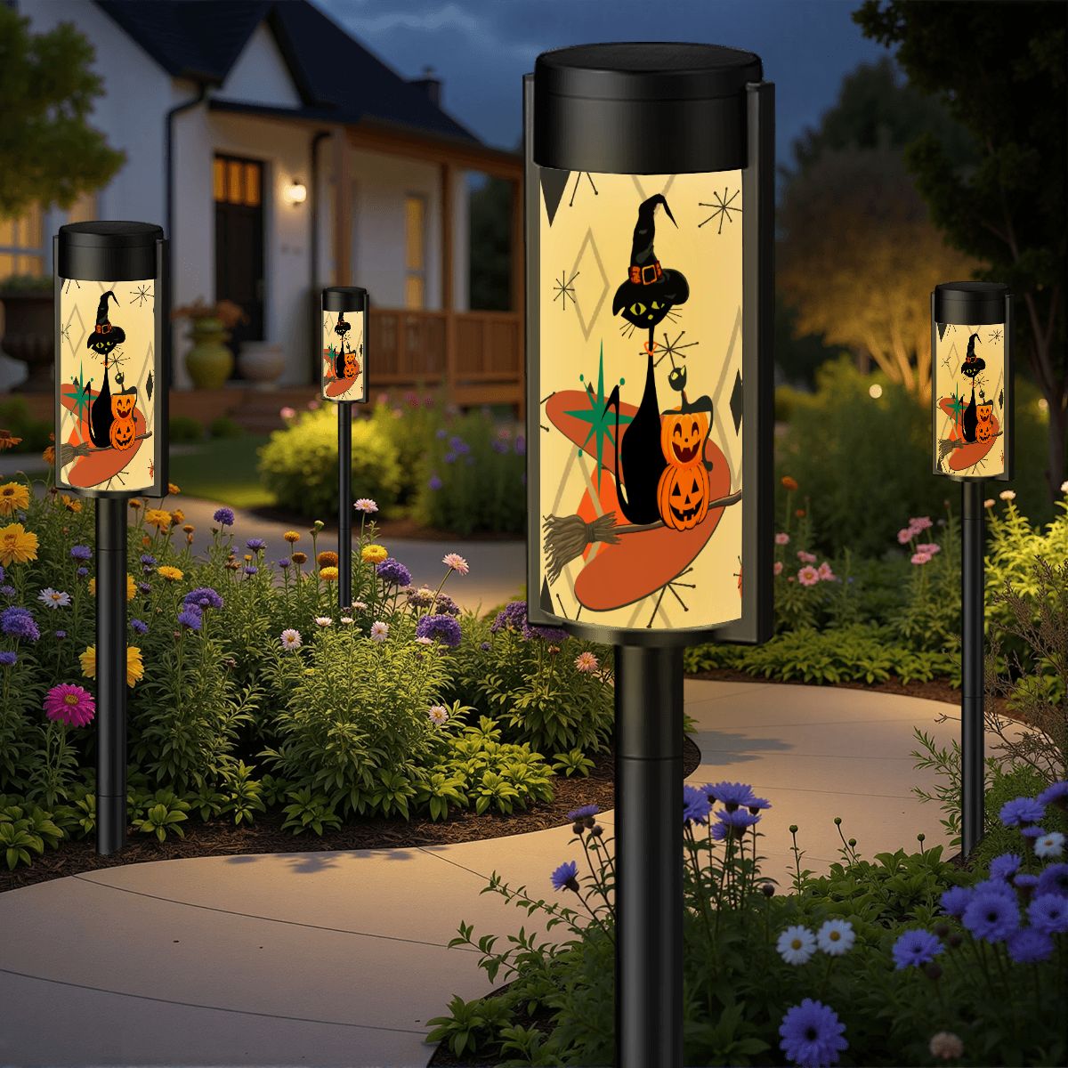 Kate McEnroe New York Atomic Cat Halloween Garden Solar Lights, Retro Mid Century Modern Outdoor Pathway DecorSolar Garden Stake LightsDVUkXUoduJ