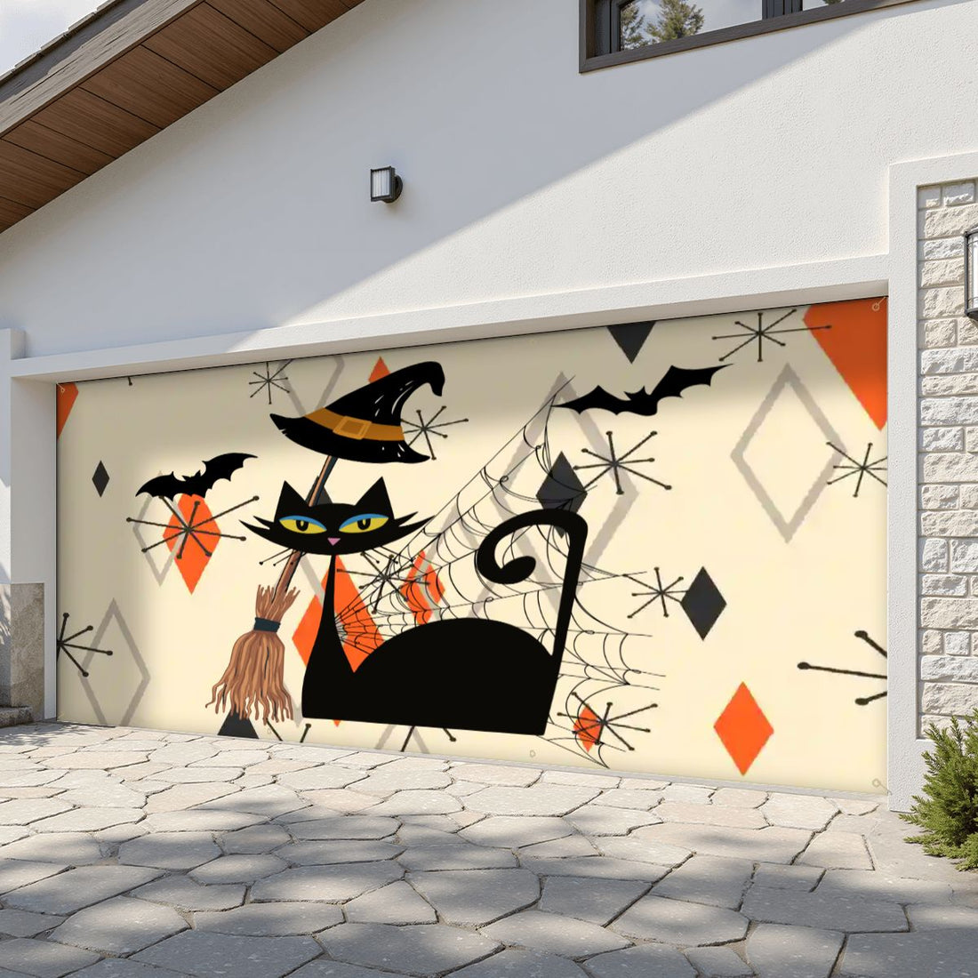 Kate McEnroe New York Atomic Cat Halloween Mid Century Modern Retro Garage Door BannerGarage Door Bannergb8U7zhdpm