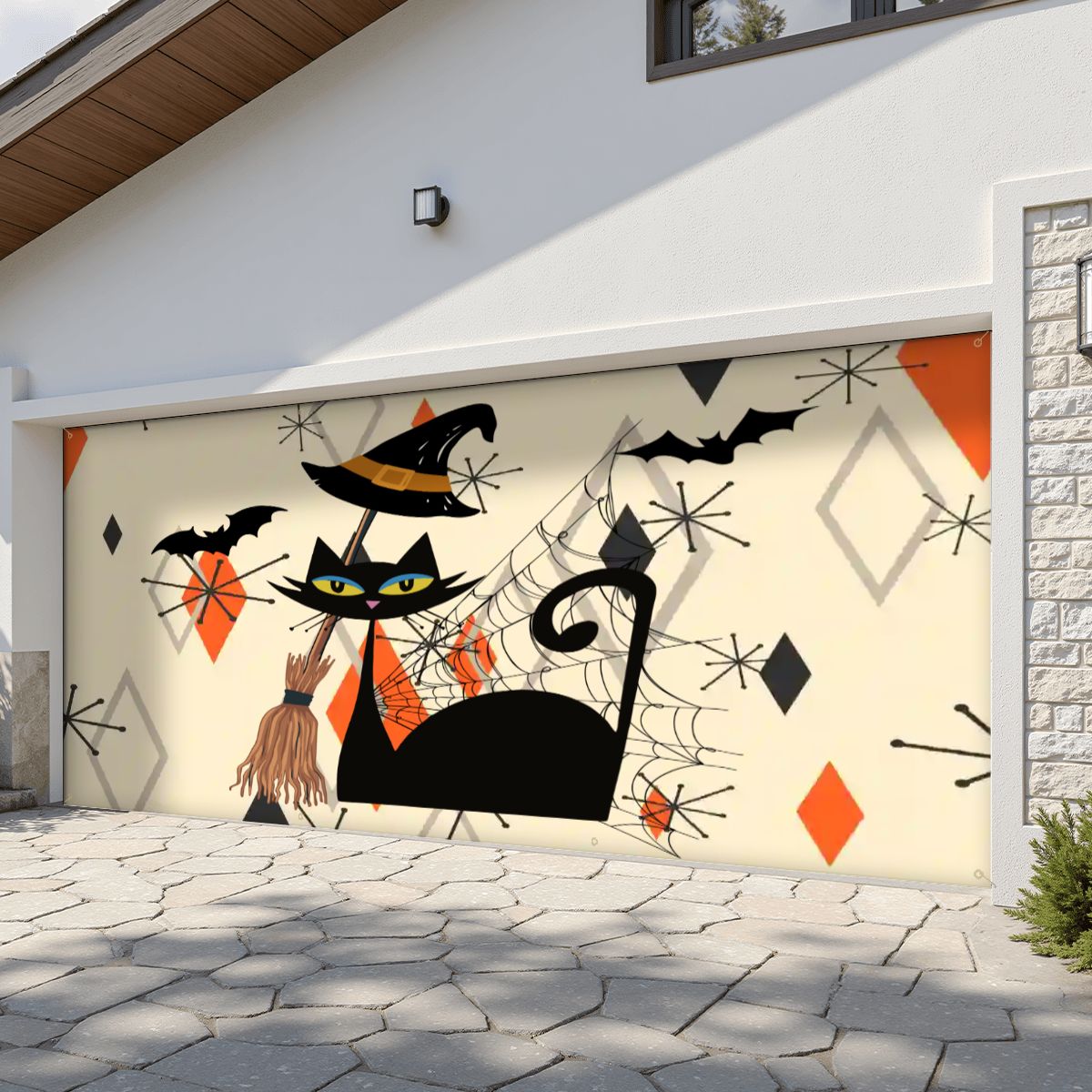 Kate McEnroe New York Atomic Cat Halloween Mid Century Modern Retro Garage Door BannerGarage Door Bannergb8U7zhdpm