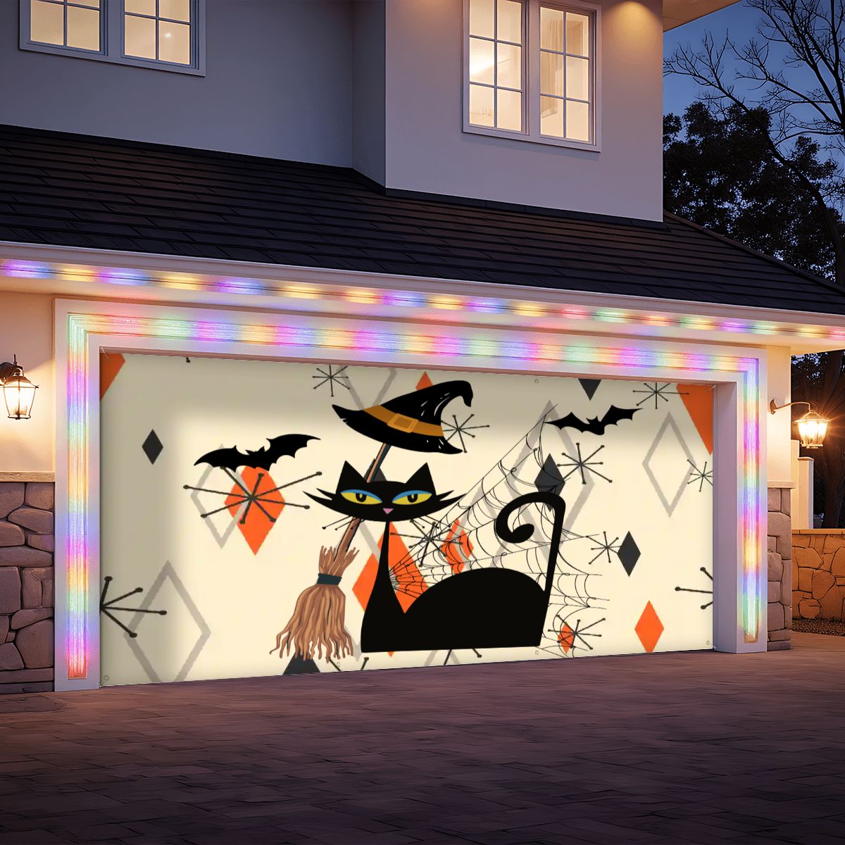 Kate McEnroe New York Atomic Cat Halloween Mid Century Modern Retro Garage Door BannerGarage Door Bannergb8U7zhdpm