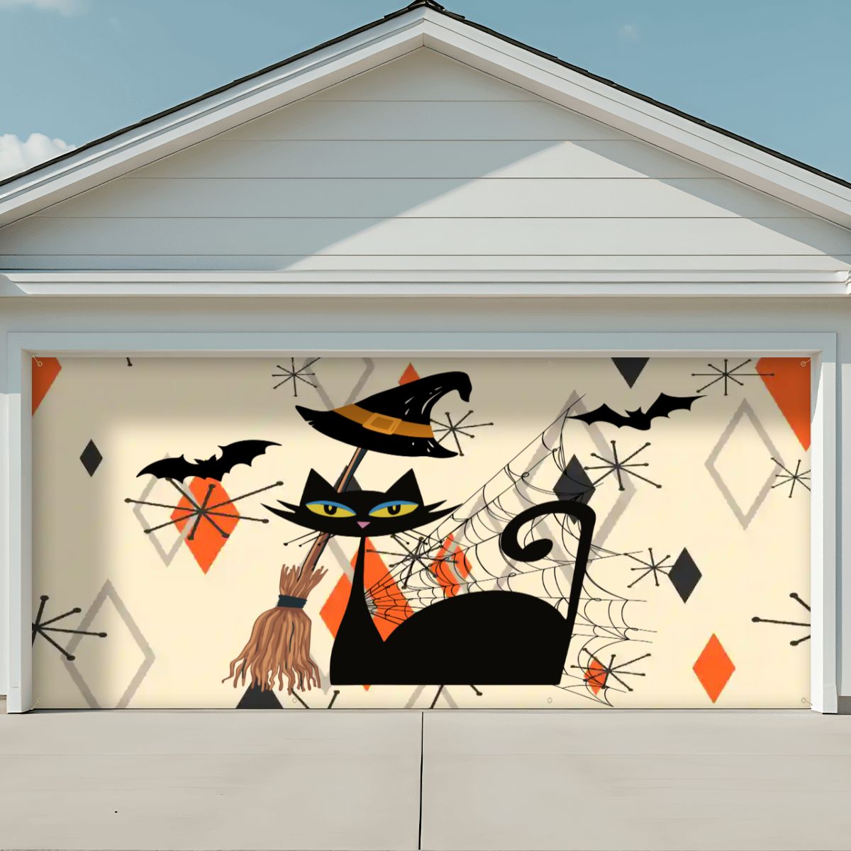 Kate McEnroe New York Atomic Cat Halloween Mid Century Modern Retro Garage Door BannerGarage Door Bannergb8U7zhdpm