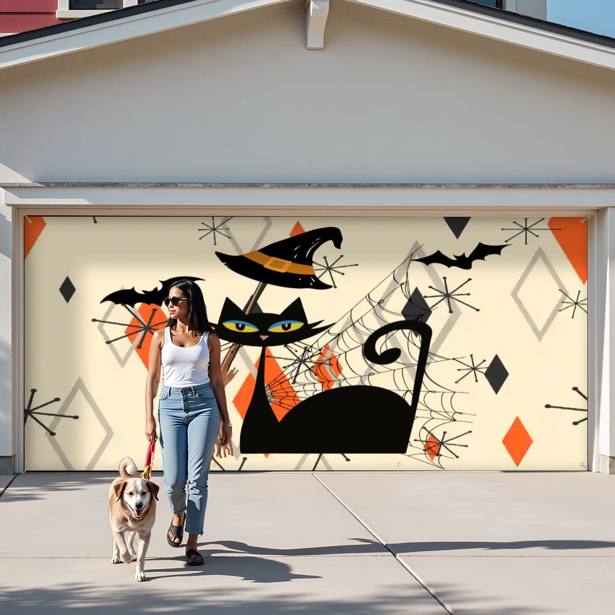 Kate McEnroe New York Atomic Cat Halloween Mid Century Modern Retro Garage Door BannerGarage Door Bannergb8U7zhdpm
