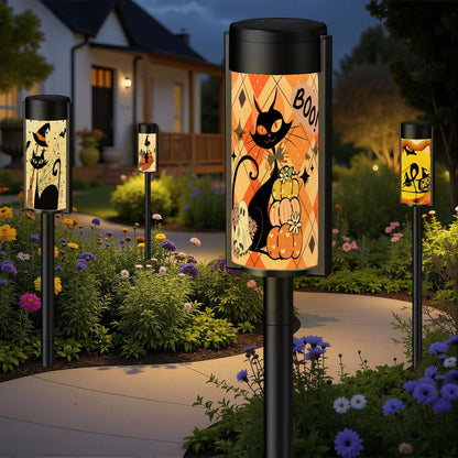Kate McEnroe New York Atomic Cat Halloween Solar Lights, Retro Mid Mod Pumpkin Harlequin Outdoor Pathway DecorSolar Garden Stake LightsI7a8cZxJhK