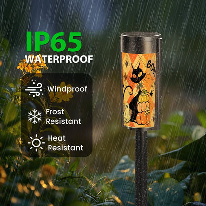 Kate McEnroe New York Atomic Cat Halloween Solar Lights, Retro Mid Mod Pumpkin Harlequin Outdoor Pathway DecorSolar Garden Stake LightsI7a8cZxJhK