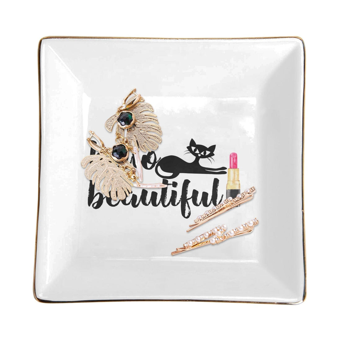 interestprint Atomic Cat “Hello Beautiful” Ceramic Jewelry Dish Jewelry Tray One Size D2874519