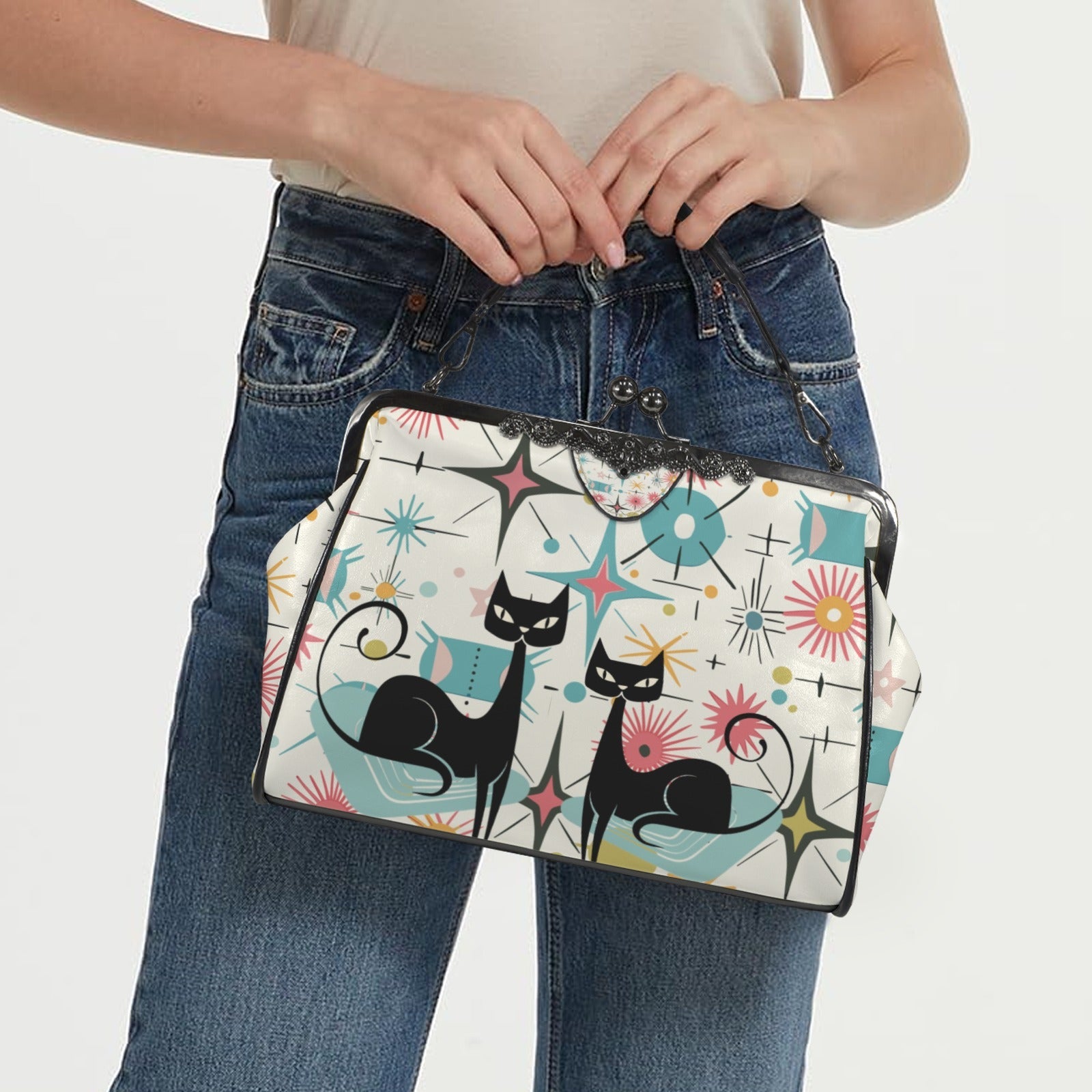 Kate McEnroe New York Atomic Cat Kiss Lock Purse, Retro MCM Starburst CrossbodyCrossbody BagsD3323065