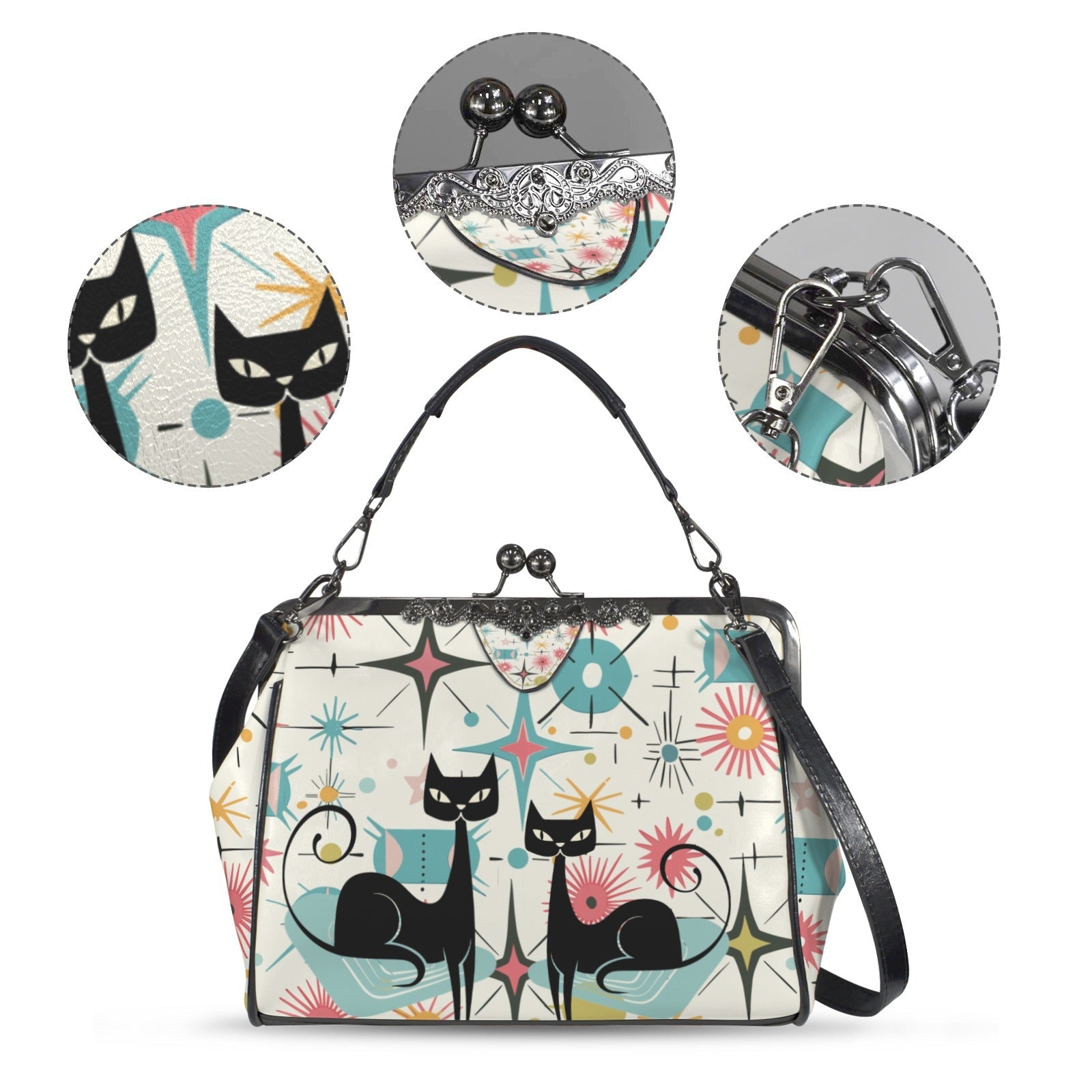 Kate McEnroe New York Atomic Cat Kiss Lock Purse, Retro MCM Starburst CrossbodyCrossbody BagsD3323065