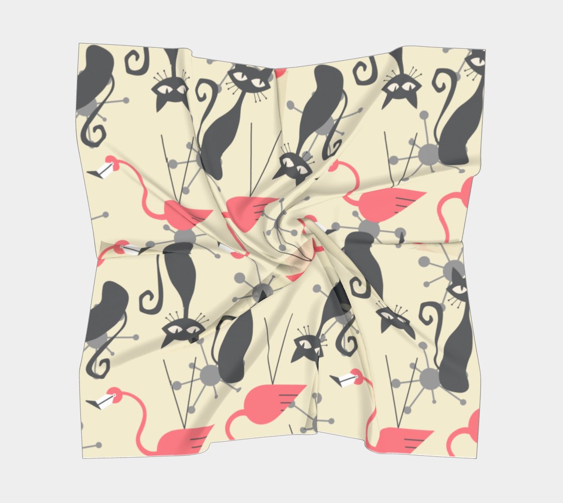 Kate McEnroe New York Atomic Cat Kitsch Flamingo Silk Habotai Square ScarfScarves6680983|silk - habotai|16x16