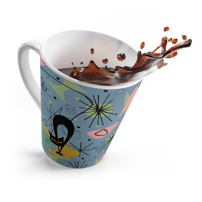 Printify Atomic Cat Latte Mug, Mid Century Modern Teal, Pink, Lime Starburst 12oz MCM Coffee Mug, 50s 60s Retro Drinkware, Cat Lover's Gift Mug 12oz 15478781405944311238