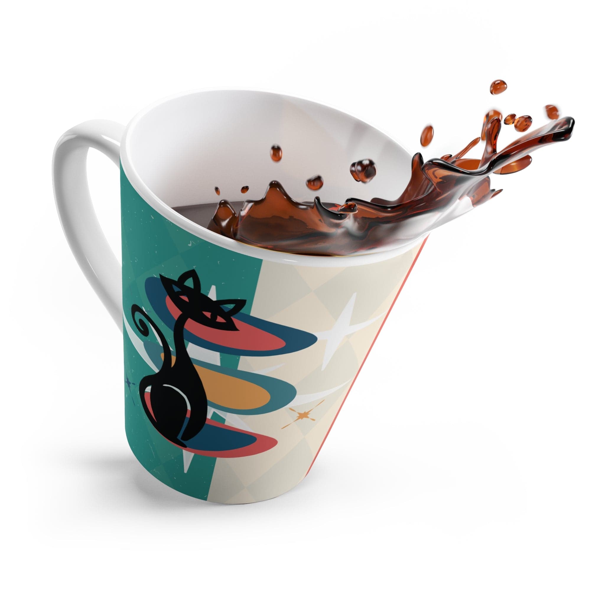 Kate McEnroe New York Atomic Cat Latte Mug, Retro Space Age Coffee Cup, Mid Century Modern Feline Design Mug 12oz 10979032185591433729