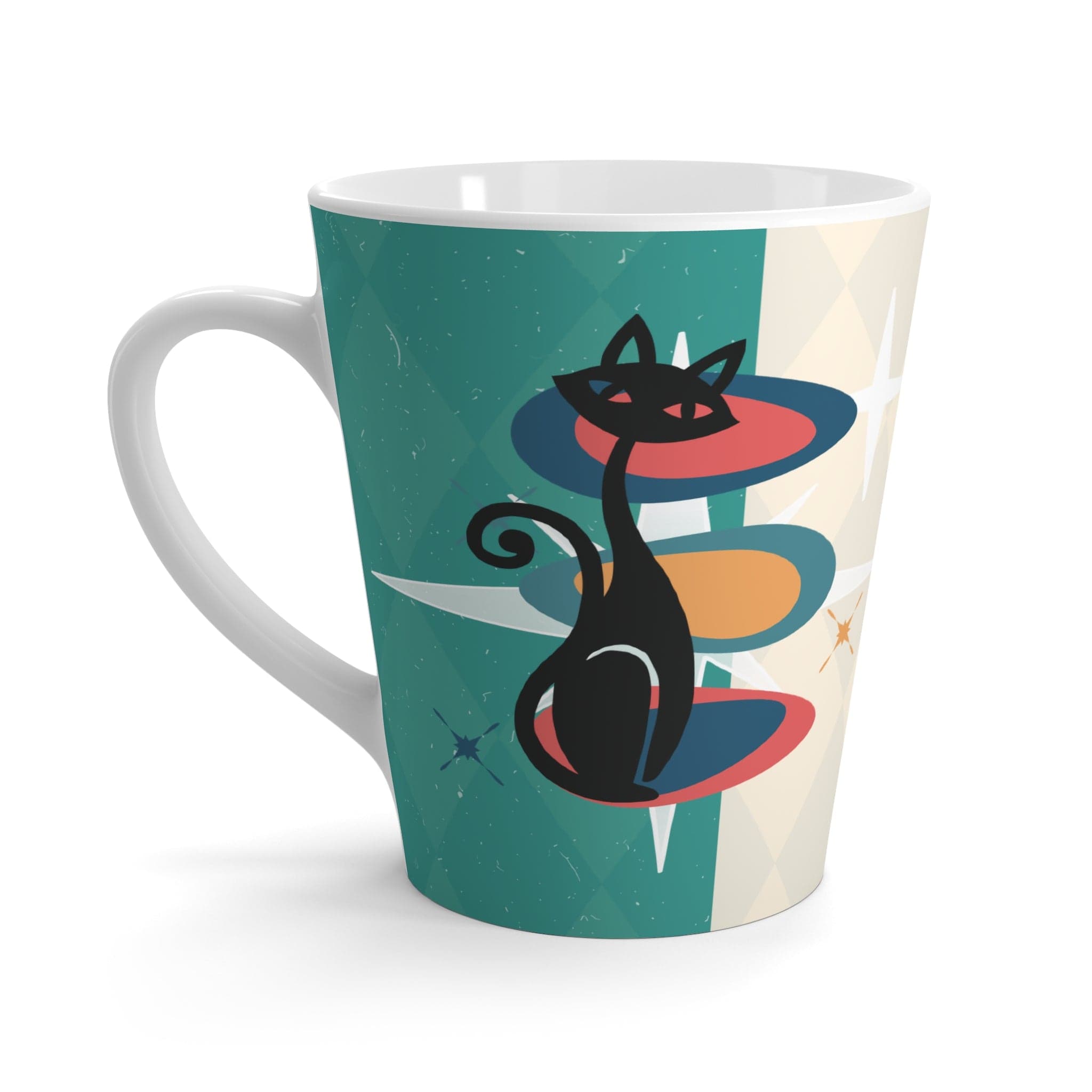 Kate McEnroe New York Atomic Cat Latte Mug, Retro Space Age Coffee Cup, Mid Century Modern Feline DesignMugs10979032185591433729