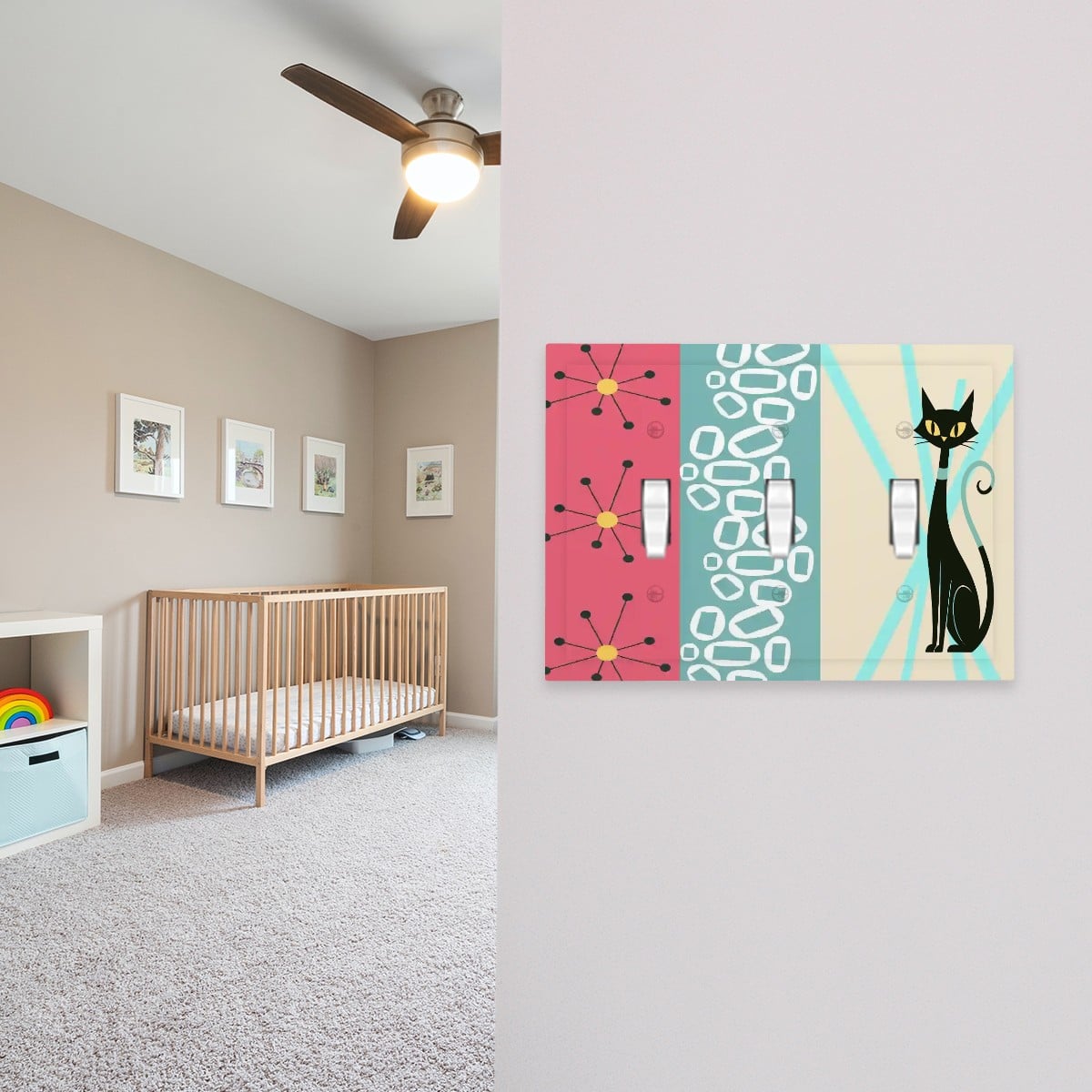 Kate McEnroe New York Atomic Cat Light Switch Cover Mid Century Modern Triple Toggle PlateLight Switch Plateyl60zkYMCr