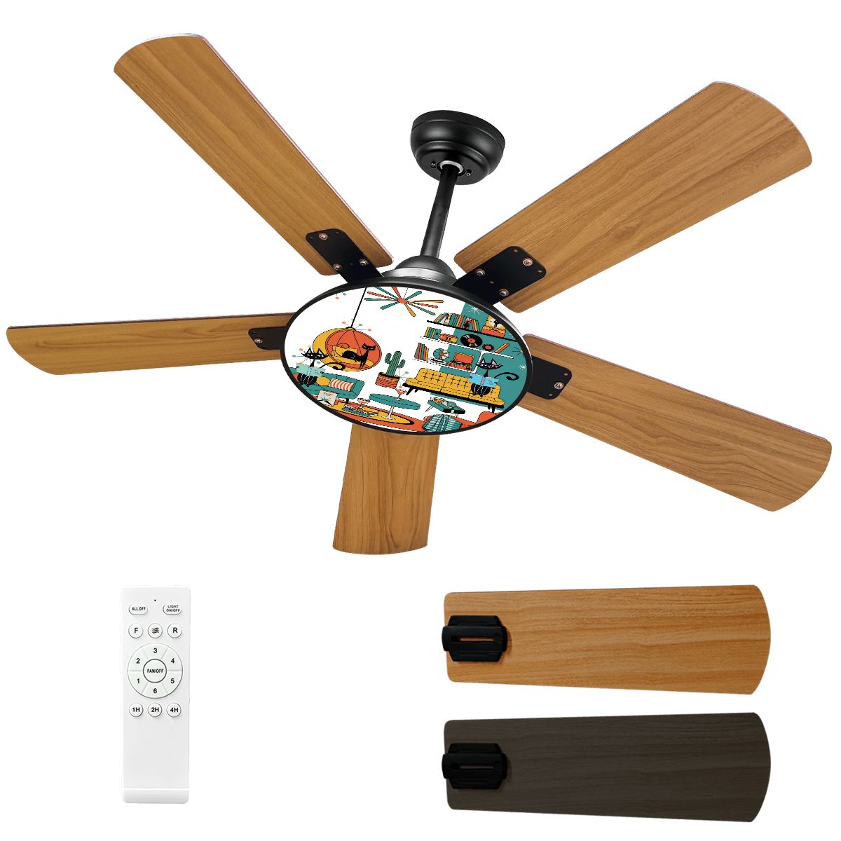 Atomic Cat Lounge Ceiling Fan, Mid Century Modern Sputnik Light Fixtur ...