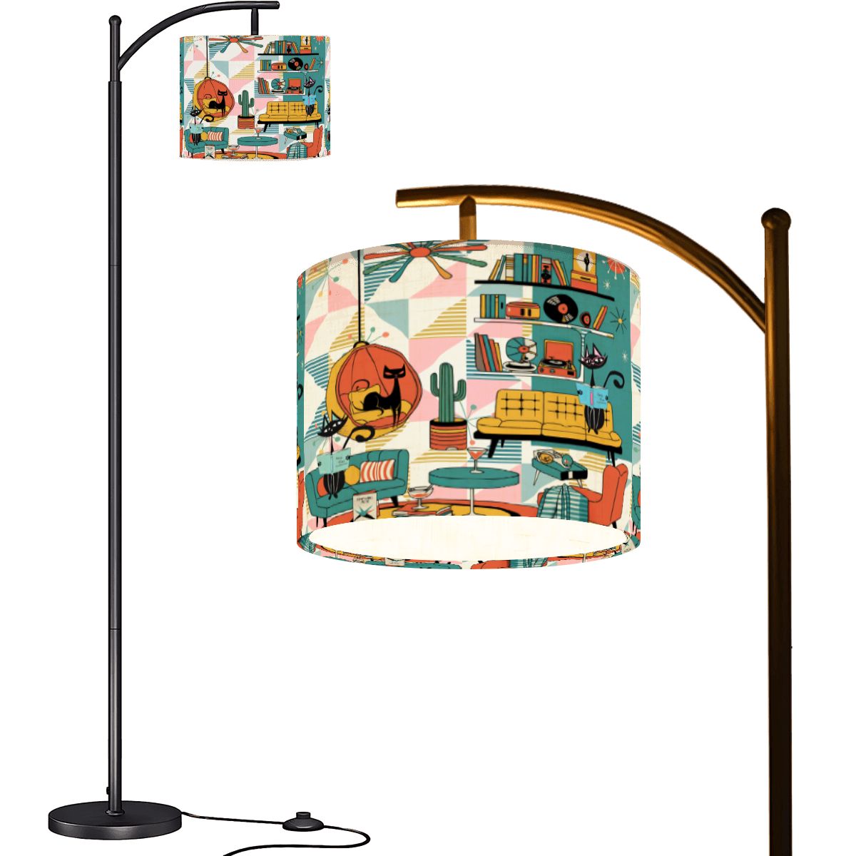 Kate McEnroe New York Atomic Cat Lounge Floor Lamp, Mid Century Modern Arc Light, Retro 50s Kitsch Living Room AccentFloor LampsZtlc01ECDz