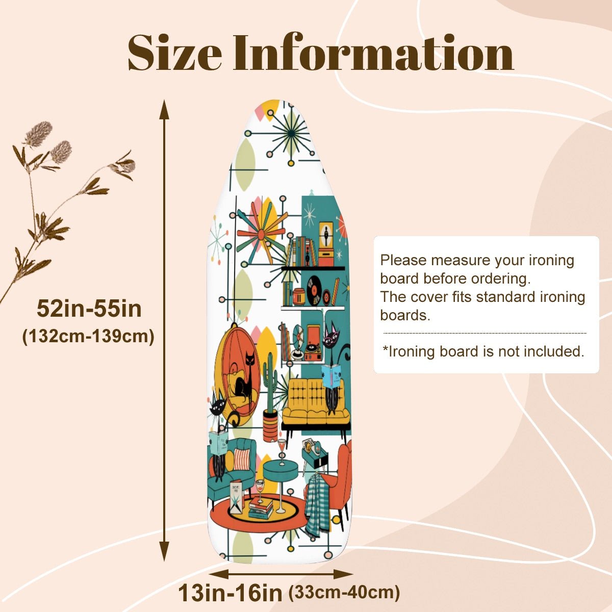 Kate McEnroe New York Atomic Cat Lounge Ironing Board Cover, Mid Century Modern StarburstIroning Board CoversYntzKp9O3e