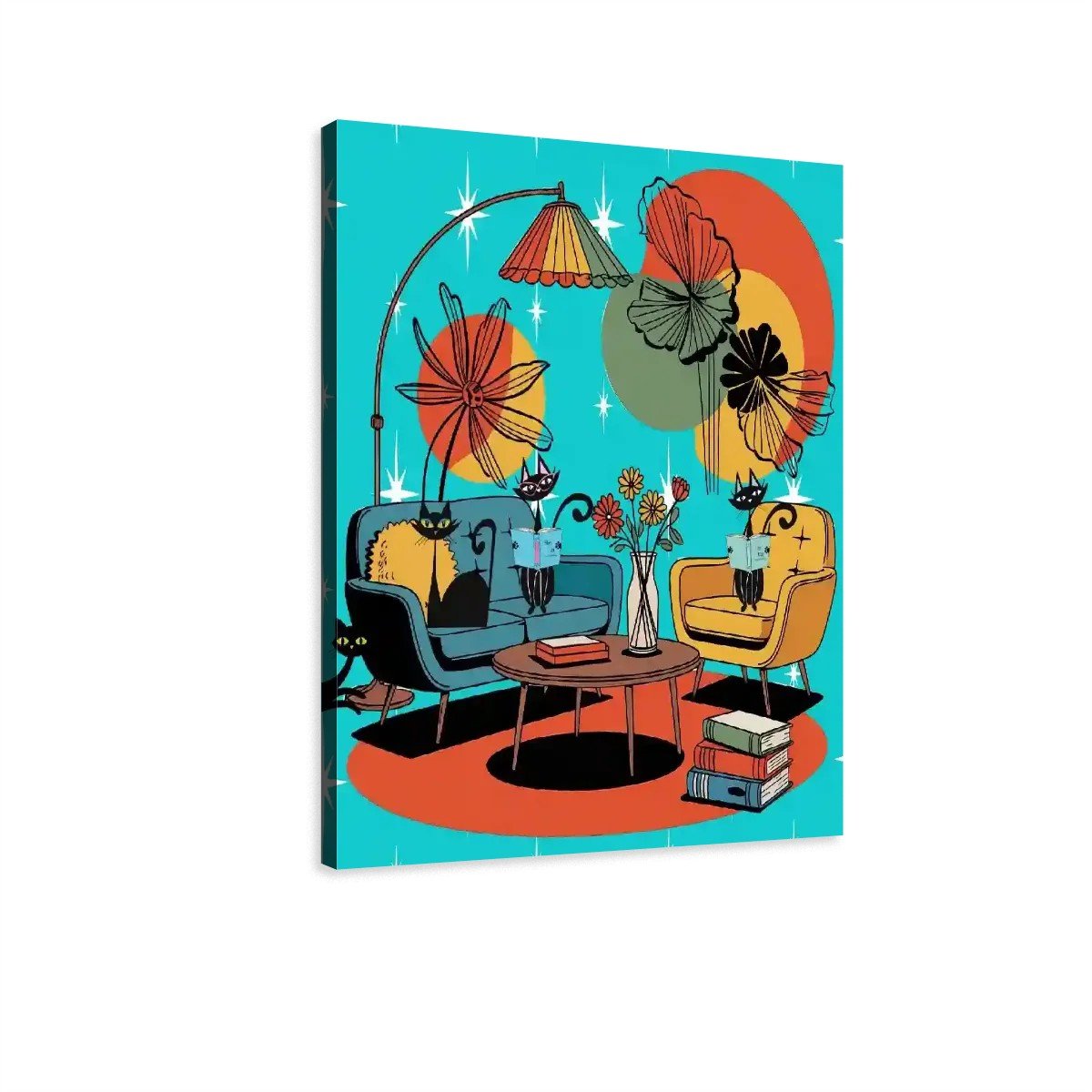 Kate McEnroe New York Atomic Cat Lounge Retro Wall Art, Mid Century Modern Lounge Canvas PrintCanvas Wall Art6RPfOagq6D