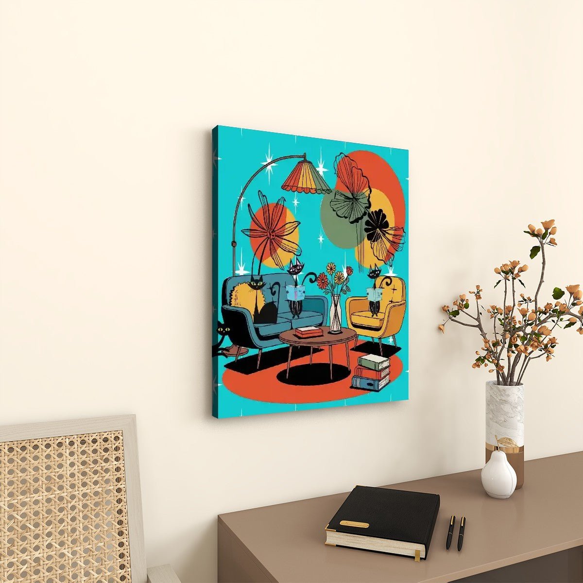 Kate McEnroe New York Atomic Cat Lounge Retro Wall Art, Mid Century Modern Lounge Canvas PrintCanvas Wall Art6RPfOagq6D